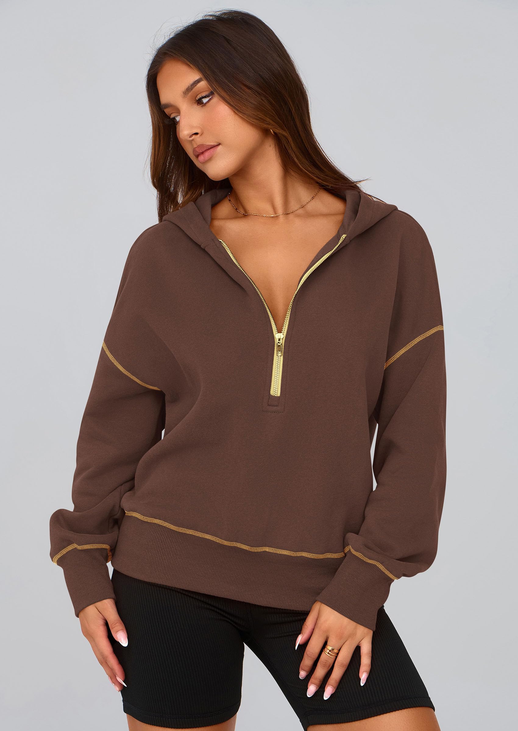 PRETTYGARDEN Women's  Fall Hooded Sweatshirts Long Sleeve Half Zip Cropped Hoodies Pullover Winter Fashion Clothes