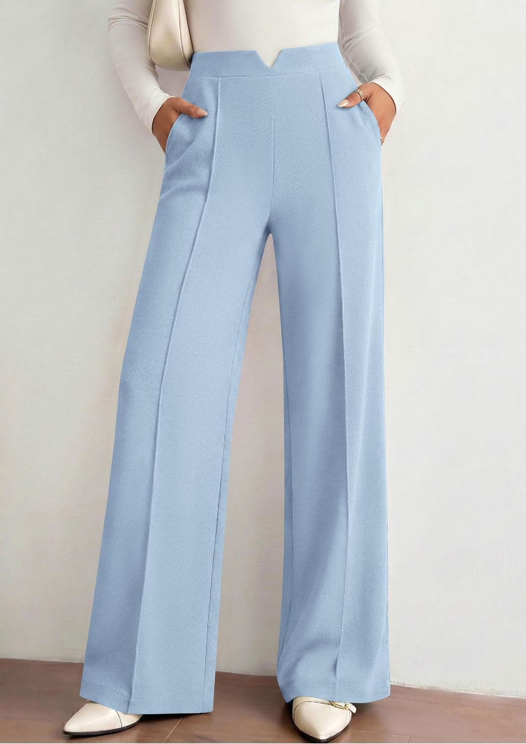 PRETTYGARDEN Women's Dressy Casual Wide Leg Palazzo Pants | V Notch High Waist, Soft Stretchy Knit Flowy Long Lounge Trousers, Casual Daily Office Work Outfits, 2026 Fall Clothes