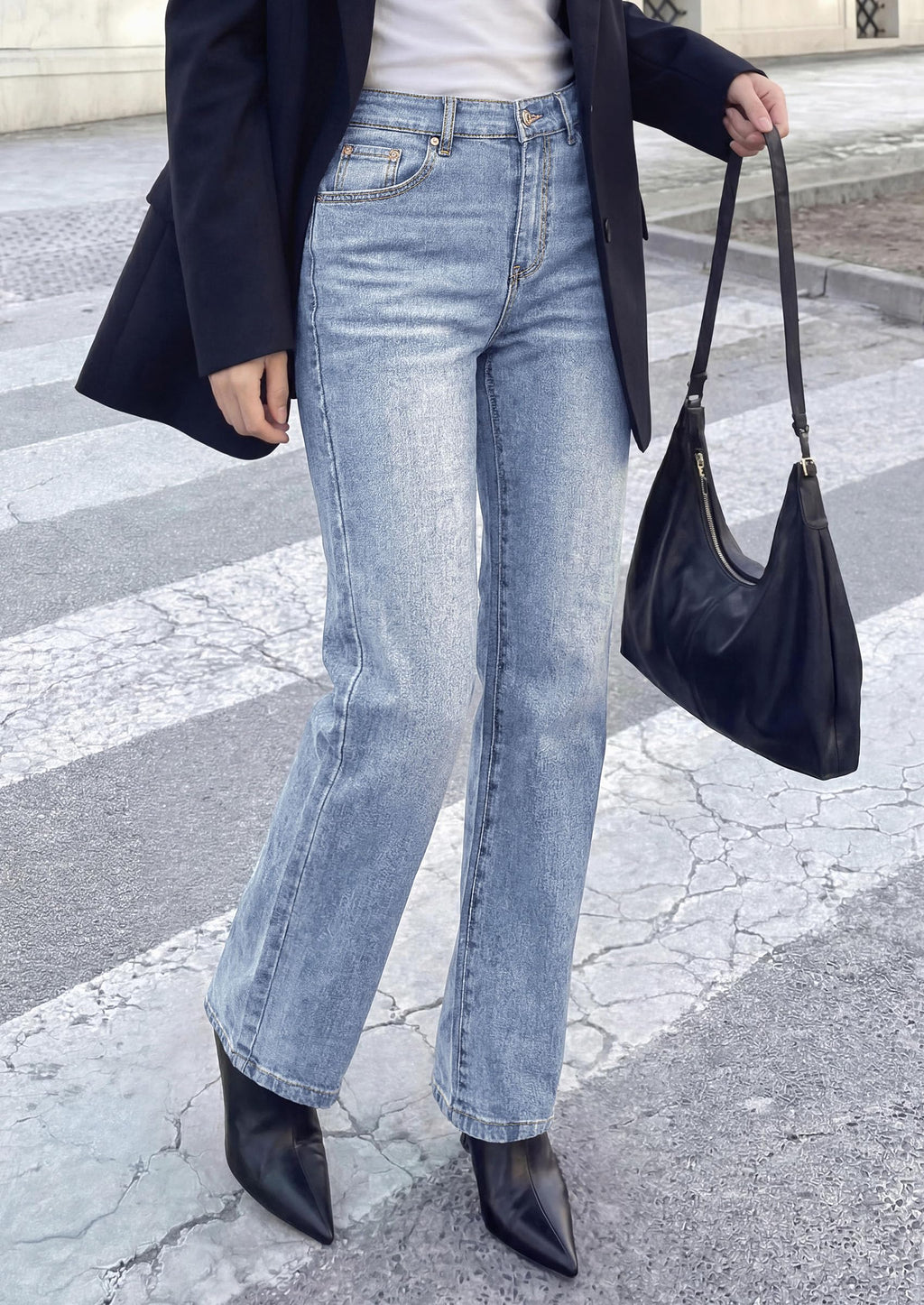 PRETTYGARDEN Womens Jeans Straight Leg Stretchy High Waist | Classic Rigid Structured Tummy Control Pants with Practical Pockets, Ideal for Business Office, Daily Casual, Back to School