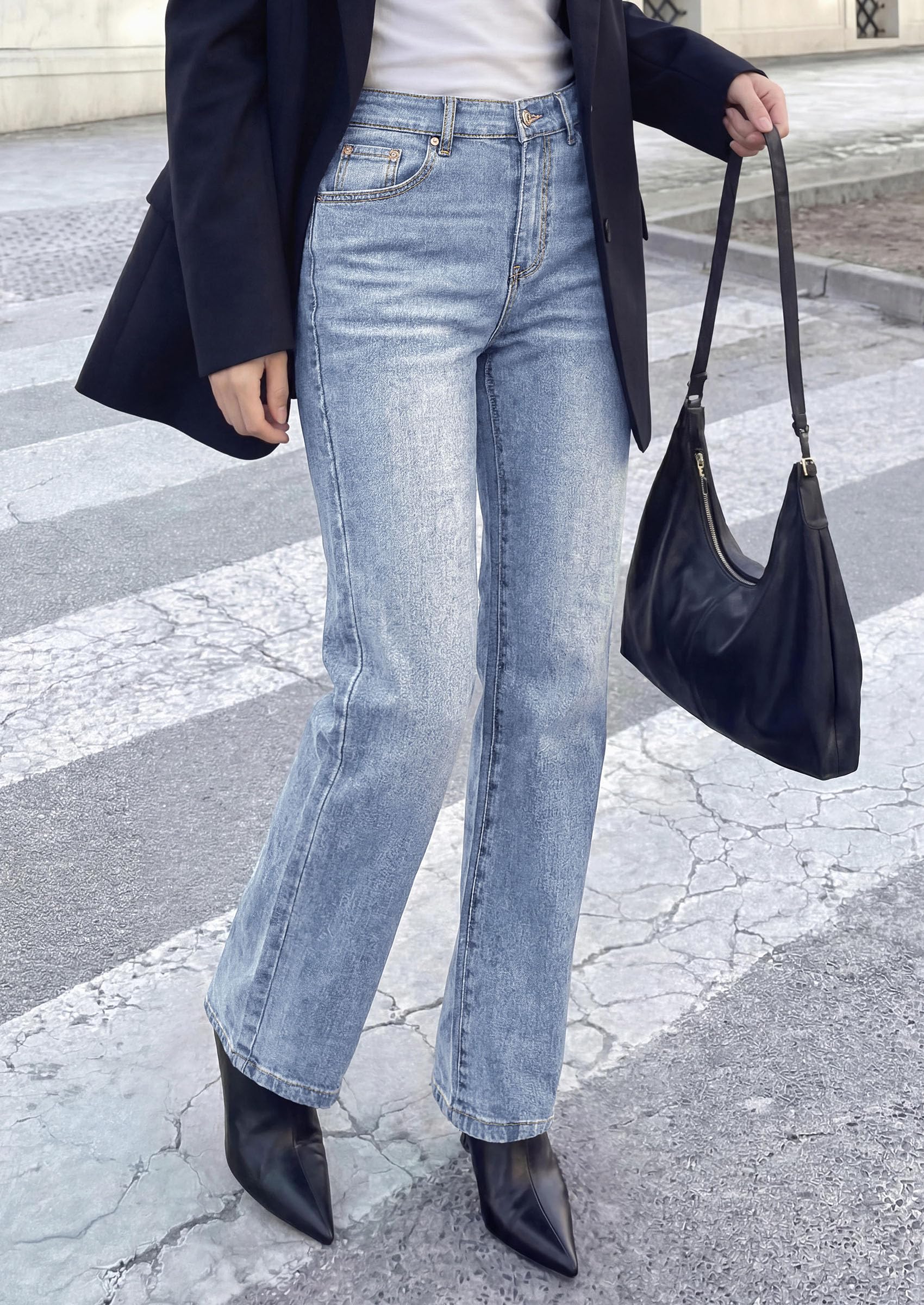 PRETTYGARDEN Womens Jeans Straight Leg Stretchy High Waist | Classic Rigid Structured Tummy Control Pants with Practical Pockets, Ideal for Business Office, Daily Casual, Back to School