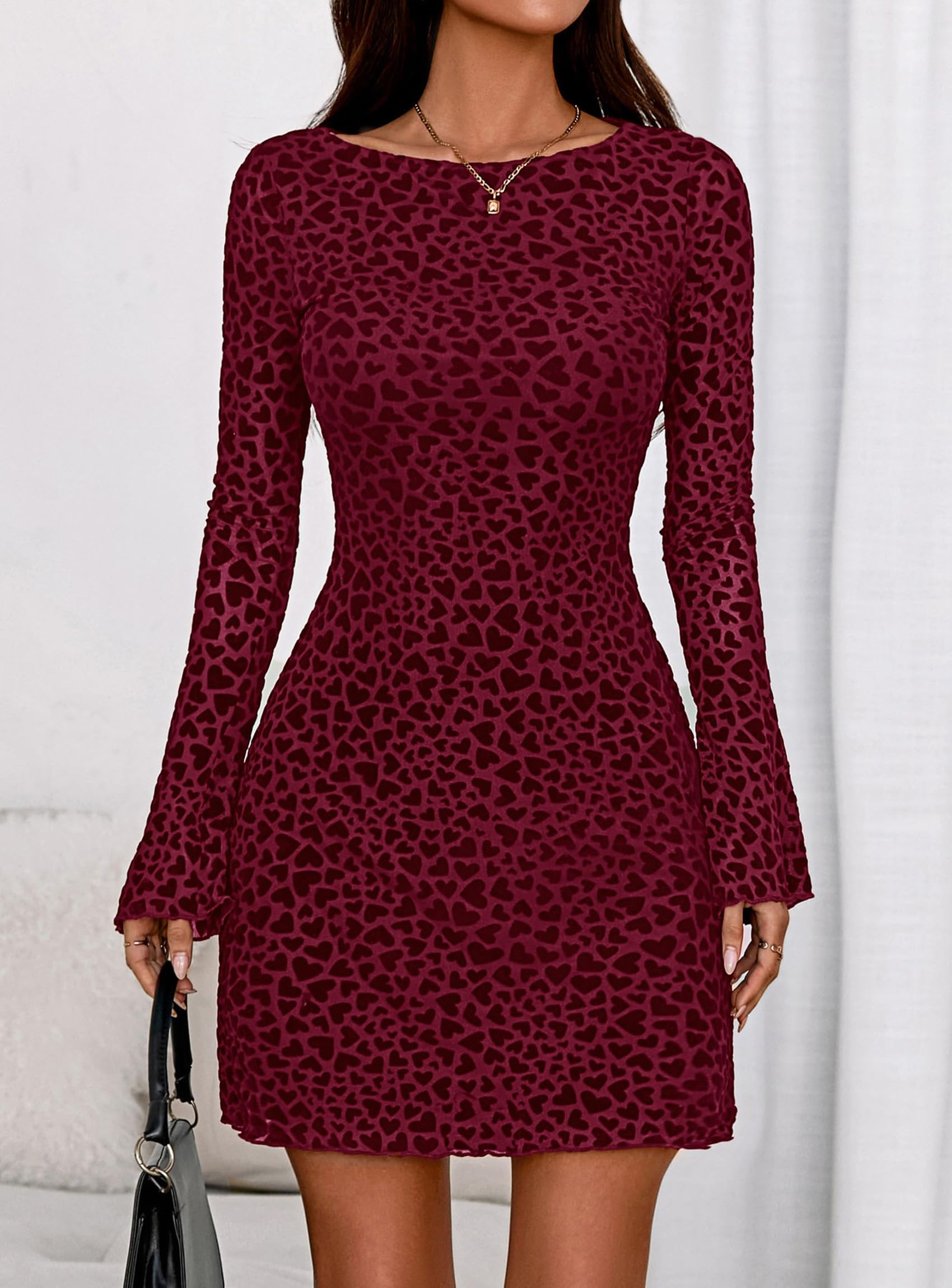 PRETTYGARDEN Women's Fall Fashion Floral Long Sleeve Mini Dress Mesh Bodycon Short Party Date Night Going Out Dresses