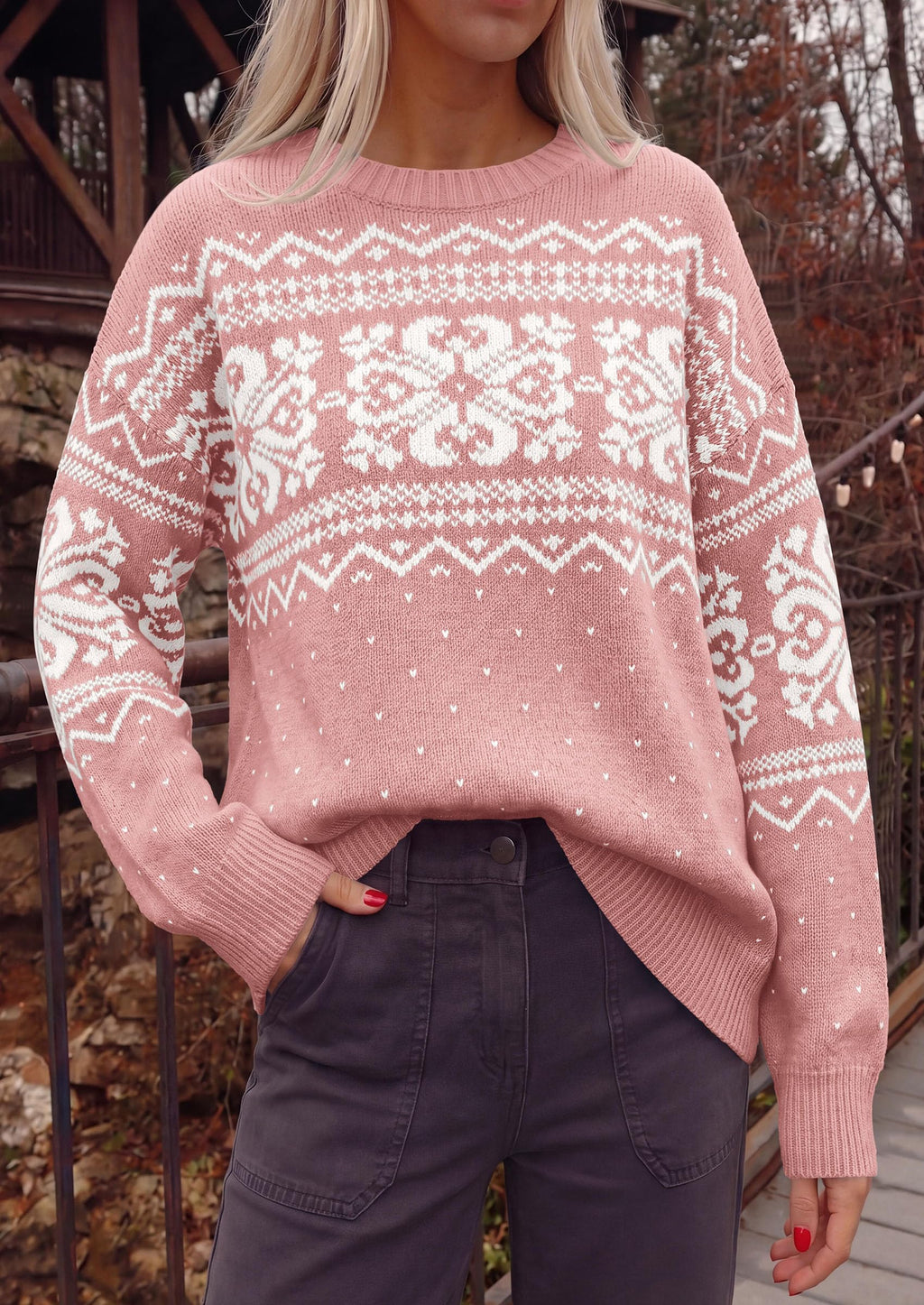 PRETTYGARDEN Women's Fair Isle Oversized Sweater | Relaxed Fit, Soft Cozy Knit, Long Sleeve Pullover, Crew Neck, Going Out Tops, Fall Holiday Outfits, Winter Fashion Clothing