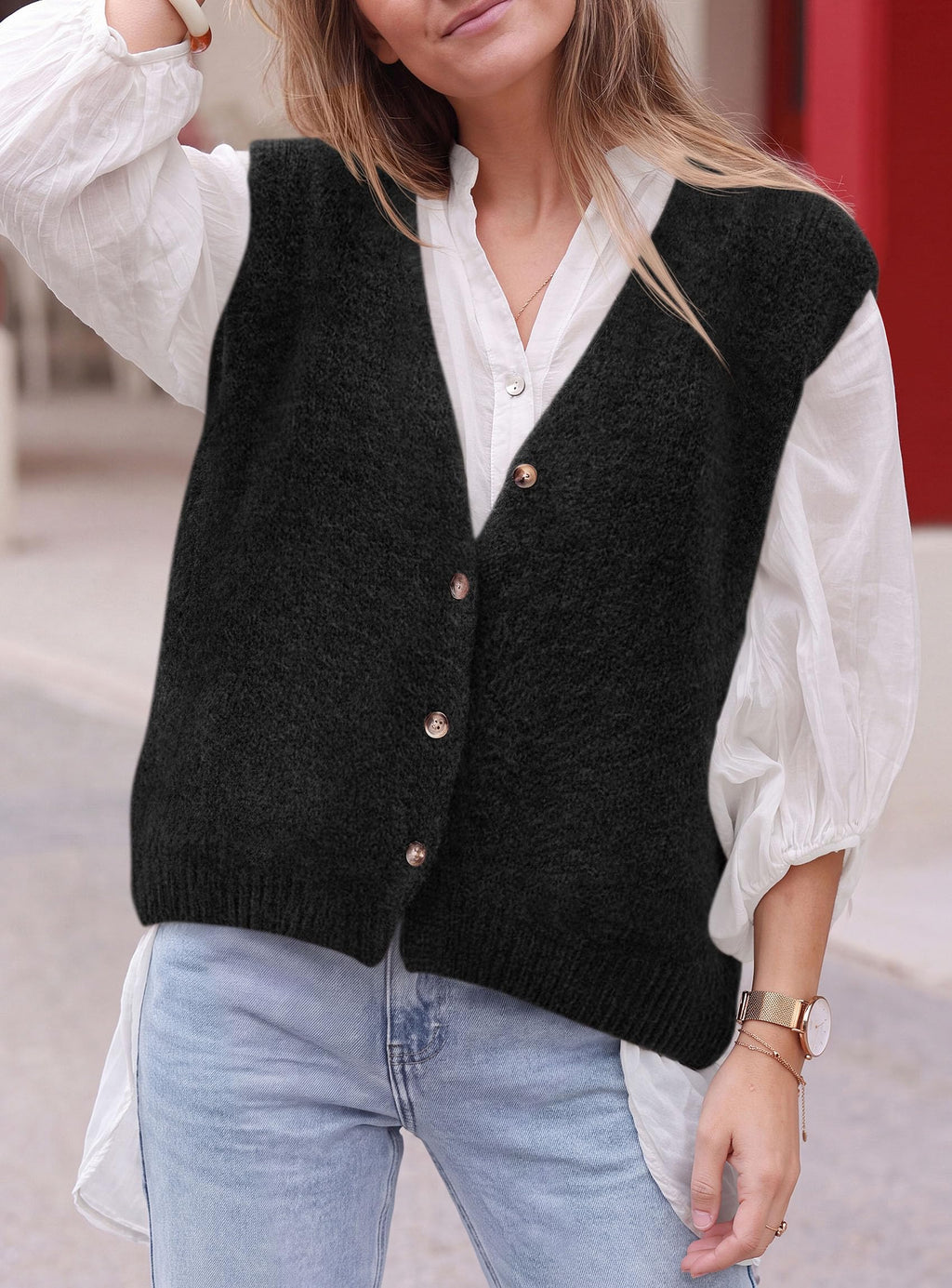 PRETTYGARDEN Womens Fall Sleeveless Button Down Sweater Vest | Soft Knit Fabric, Fashion Deep V Neck, Casual Loose Fit Sweater, Going Out Outfits, 2026 Trendy Winter Clothes