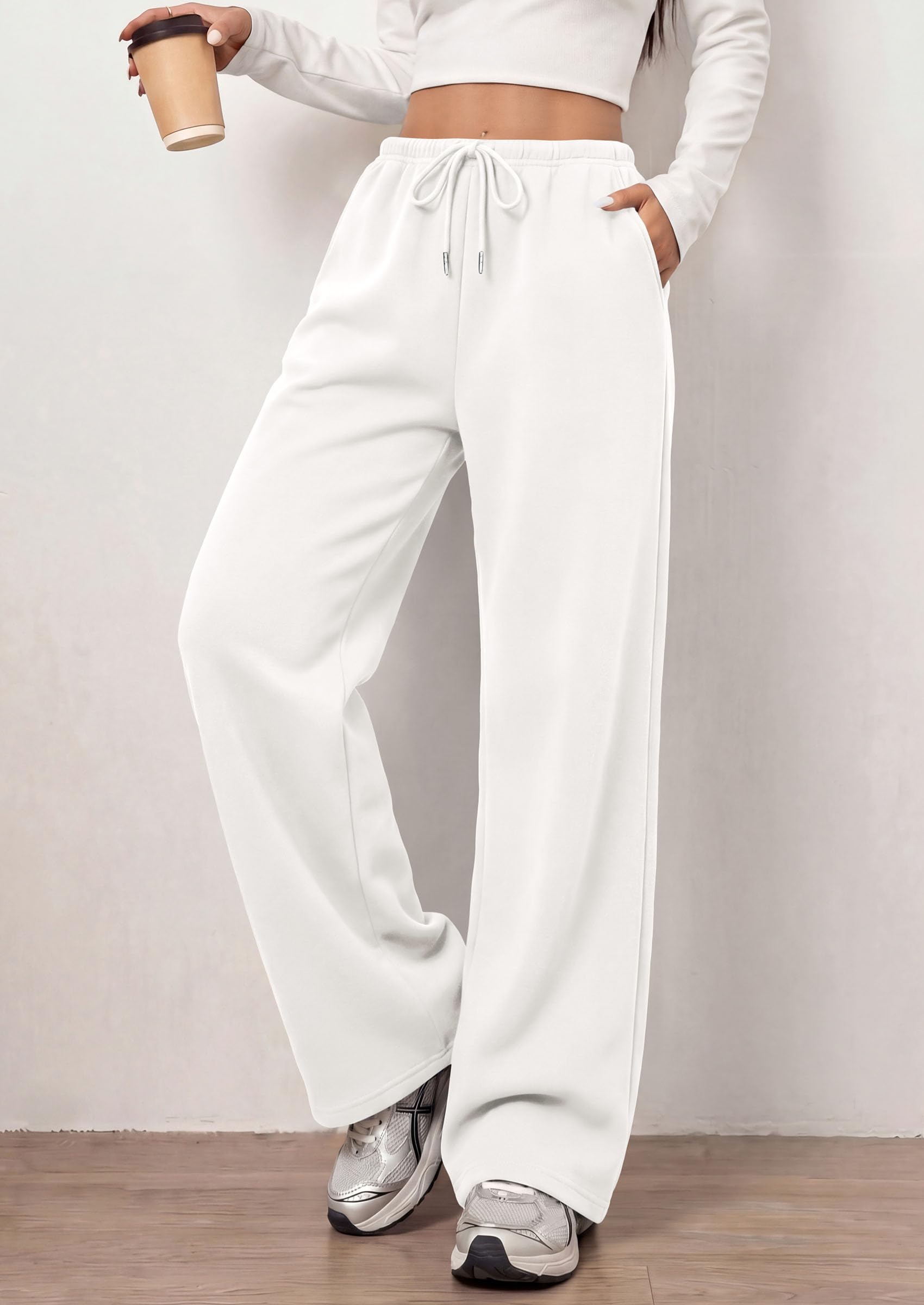 PRETTYGARDEN Womens Wide Leg Sweatpants Fleece Lounge Pants | Elastic Drawstring Waist,Baggy Jogger Yoga Sweat pants,Pockets,Fall Winter Clothes,Loose Daily Casual & Loungewear Trousers