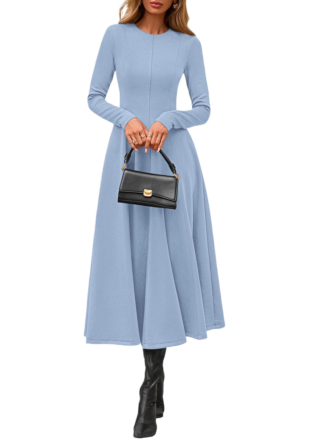 PRETTYGARDEN Cocktail Dresses for Women  Elegant Classy Fall Long Sleeve Midi A Line Flowy Modest Winter Party Dress