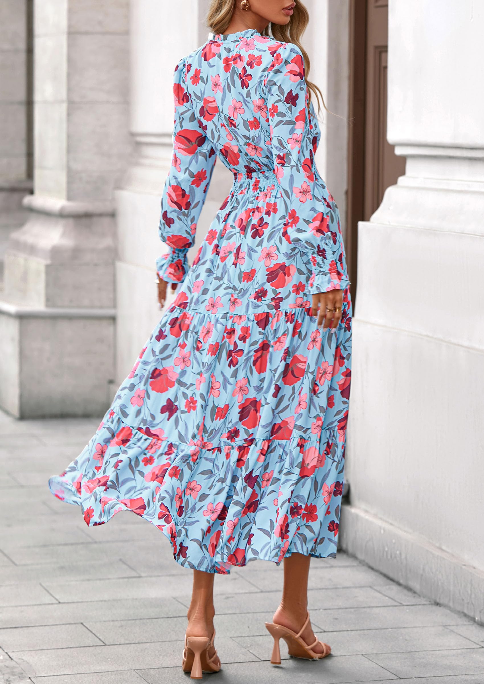 PRETTYGARDEN Women's Floral Maxi Dress Fall Long Sleeve V Neck Casual A Line Long Flowy Boho Party Dresses