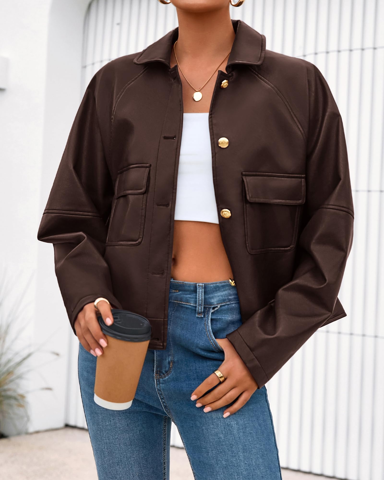 FreshPretty Leather Jacket Women Fall Clothes Long Sleeve Button Down Winter Coats Oversized Motorcycle Outwear