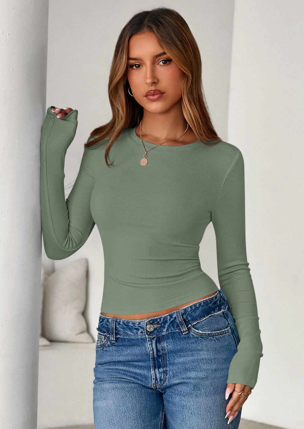PRETTYGARDEN Women Fall Clothes Long Sleeve Shirts Ribbed Knit Fitted Basic Tee Going Out Tops Underscrub Casual Outfits