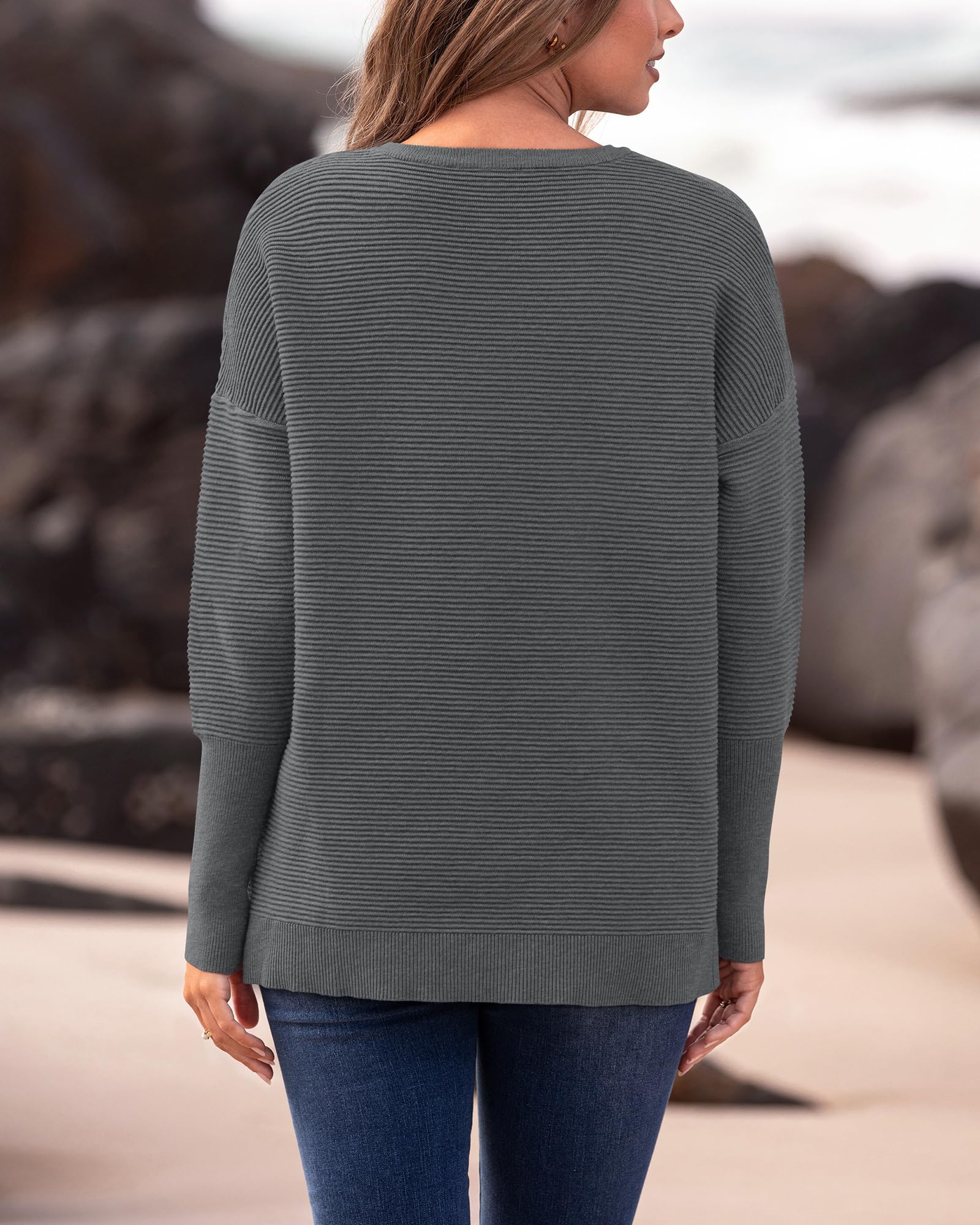 FreshPrettyFall Sweaters for Women Casual Long Sleeve Sweater Striped Loose Fit Pullover Tops