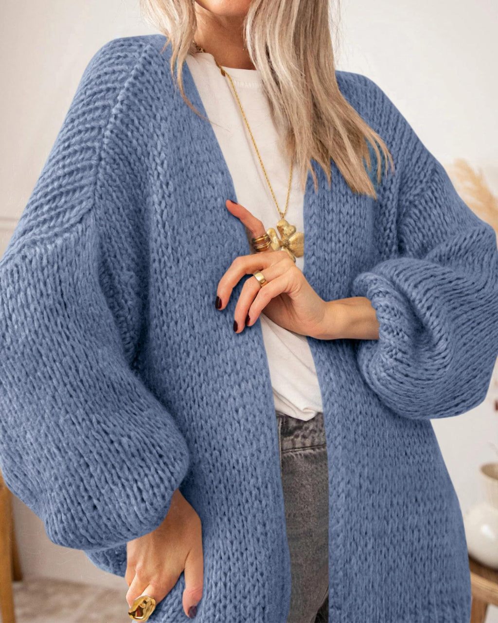 BTFBM Cardigan Sweaters for Women Fall Fashion Clothes | No Button No Pocket Design, Chunky Knit Open Front Cardigans, Ribbed Cuff Long Sleeve Sweater, Loose Winter Coat Clothing