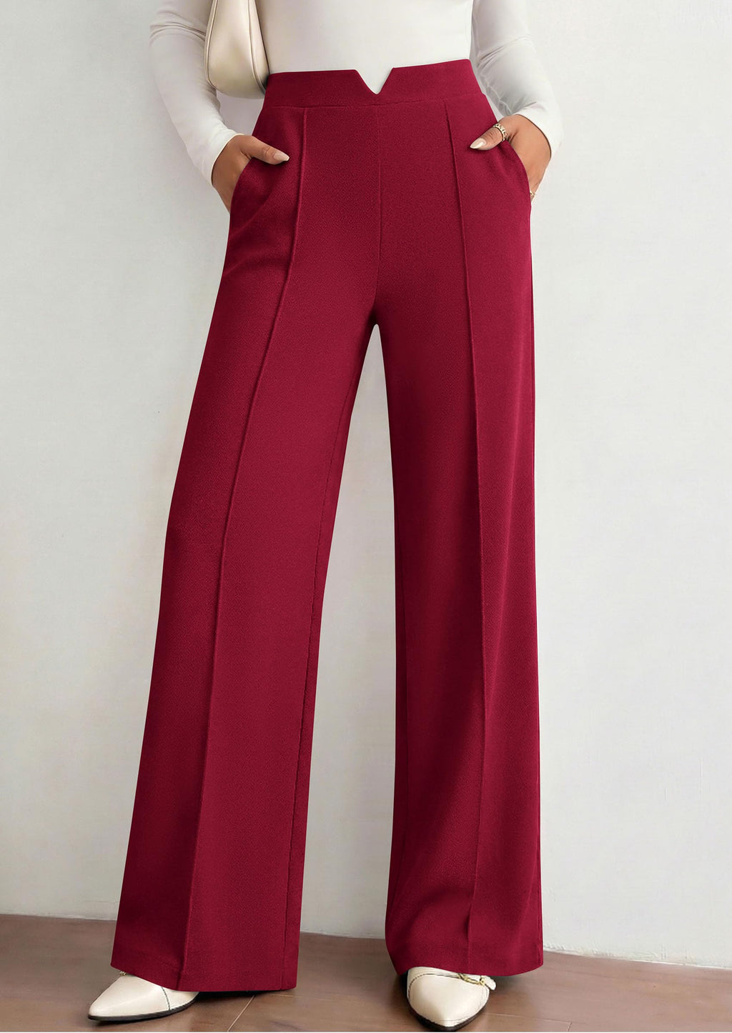 PRETTYGARDEN Women's Dressy Casual Wide Leg Palazzo Pants | V Notch High Waist, Soft Stretchy Knit Flowy Long Lounge Trousers, Casual Daily Office Work Outfits, 2026 Fall Clothes