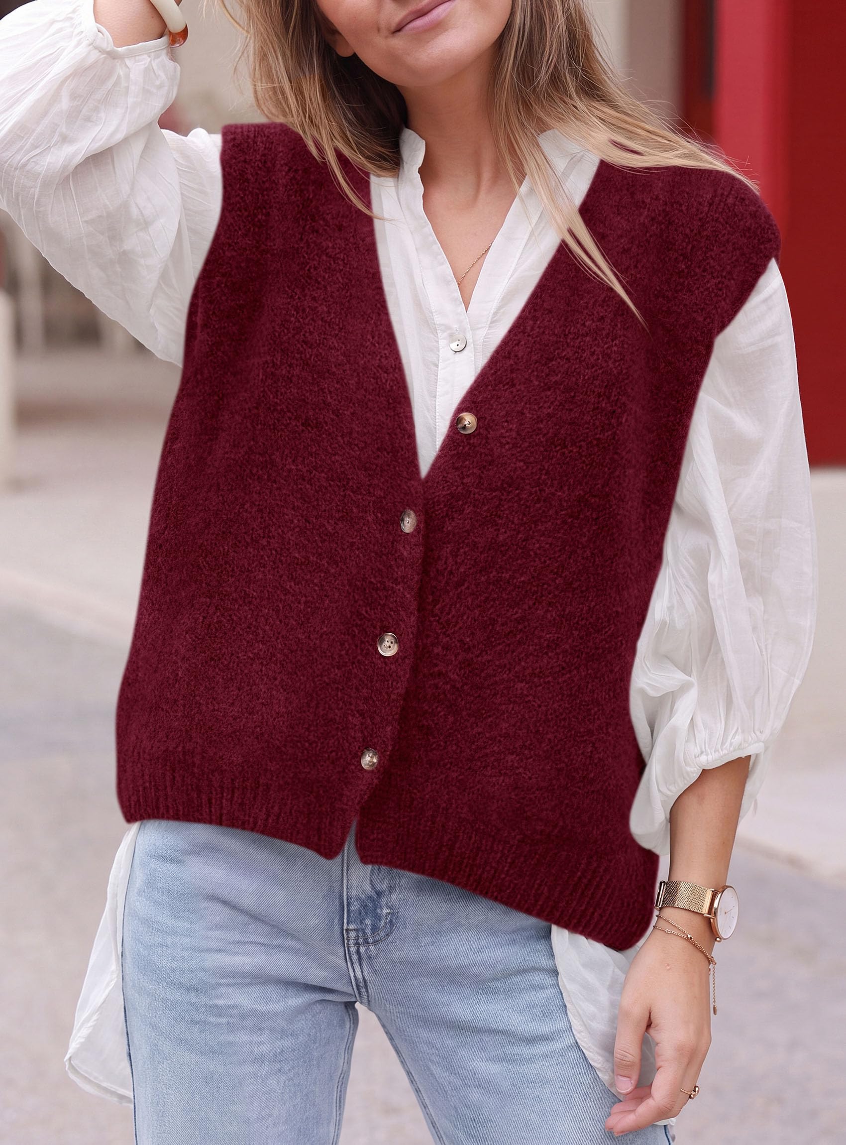 PRETTYGARDEN Womens Fall Sleeveless Button Down Sweater Vest | Soft Knit Fabric, Fashion Deep V Neck, Casual Loose Fit Sweater, Going Out Outfits, 2026 Trendy Winter Clothes
