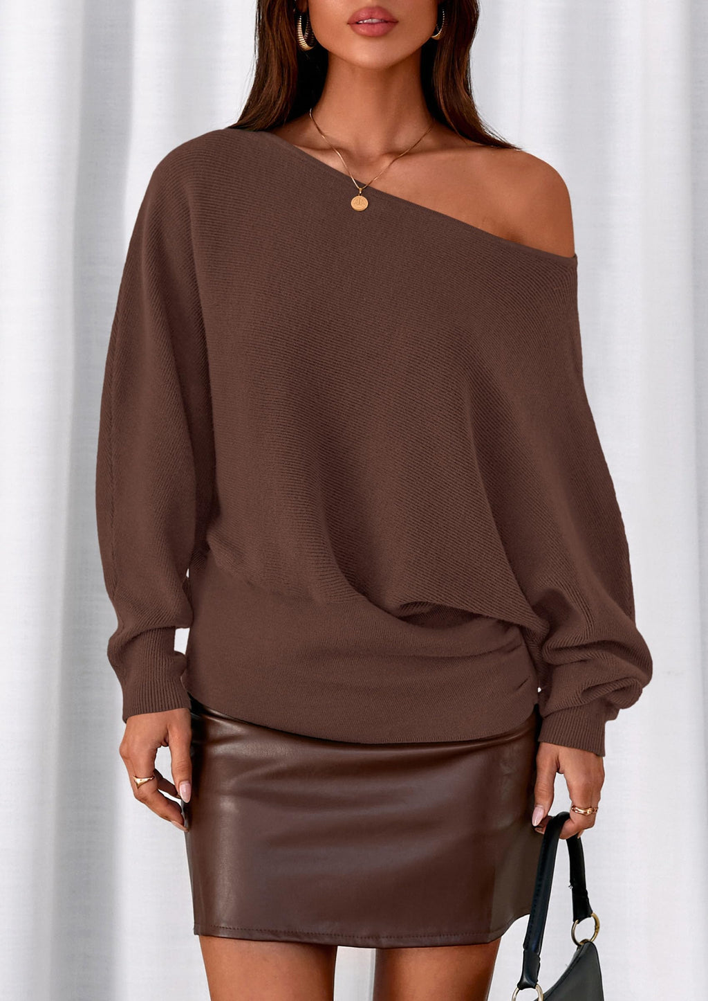PRETTYGARDEN Women Off the Shoulder Sweater  Fall Trendy Long Batwing Sleeve Knit Pullover Going Out Tops Winter Clothing