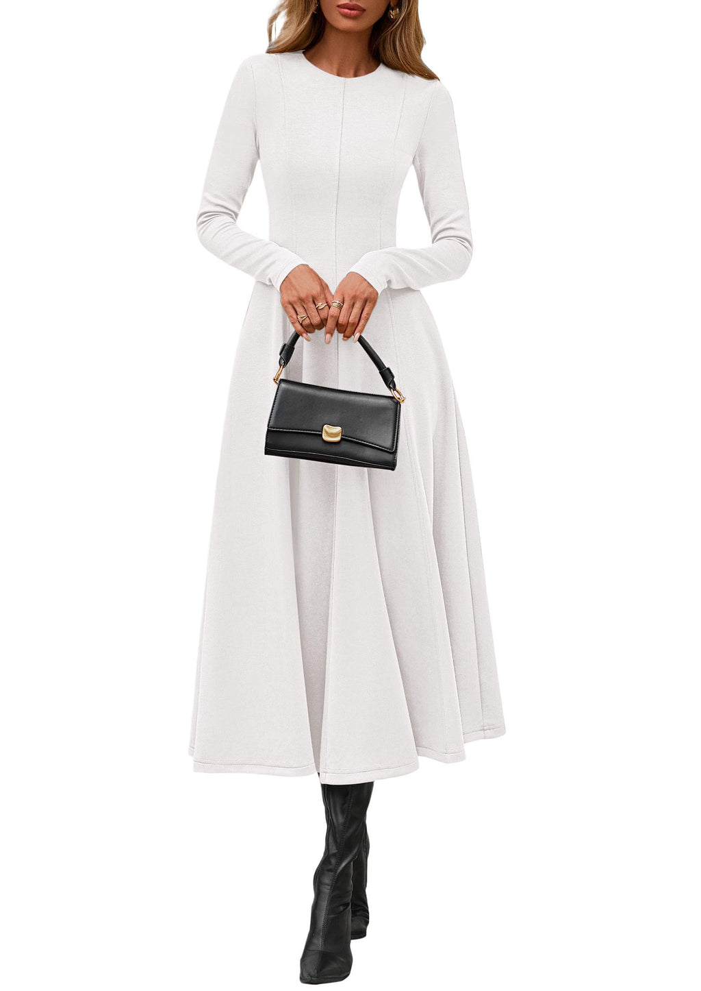 PRETTYGARDEN Cocktail Dresses for Women  Elegant Classy Fall Long Sleeve Midi A Line Flowy Modest Winter Party Dress