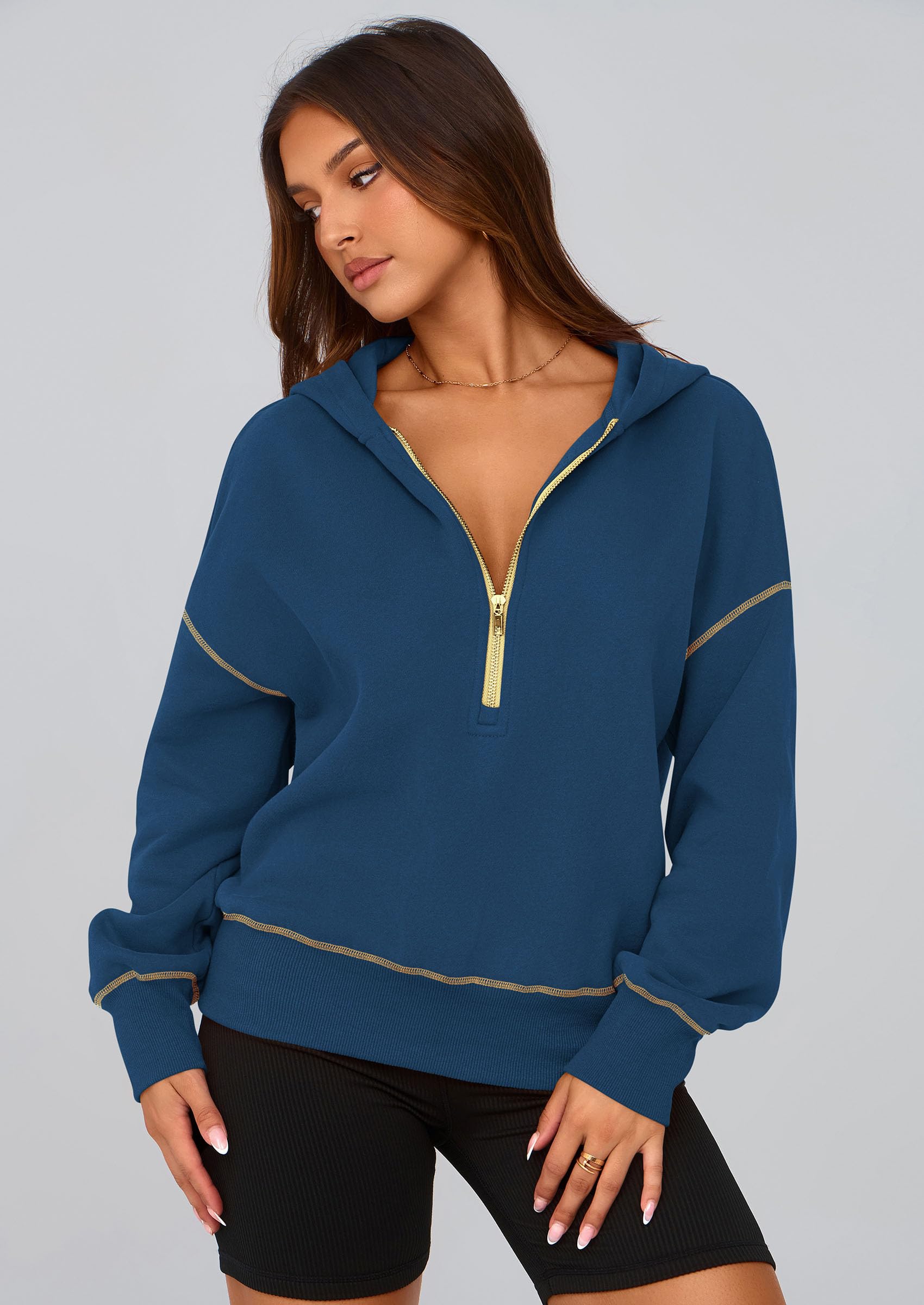 PRETTYGARDEN Women's  Fall Hooded Sweatshirts Long Sleeve Half Zip Cropped Hoodies Pullover Winter Fashion Clothes