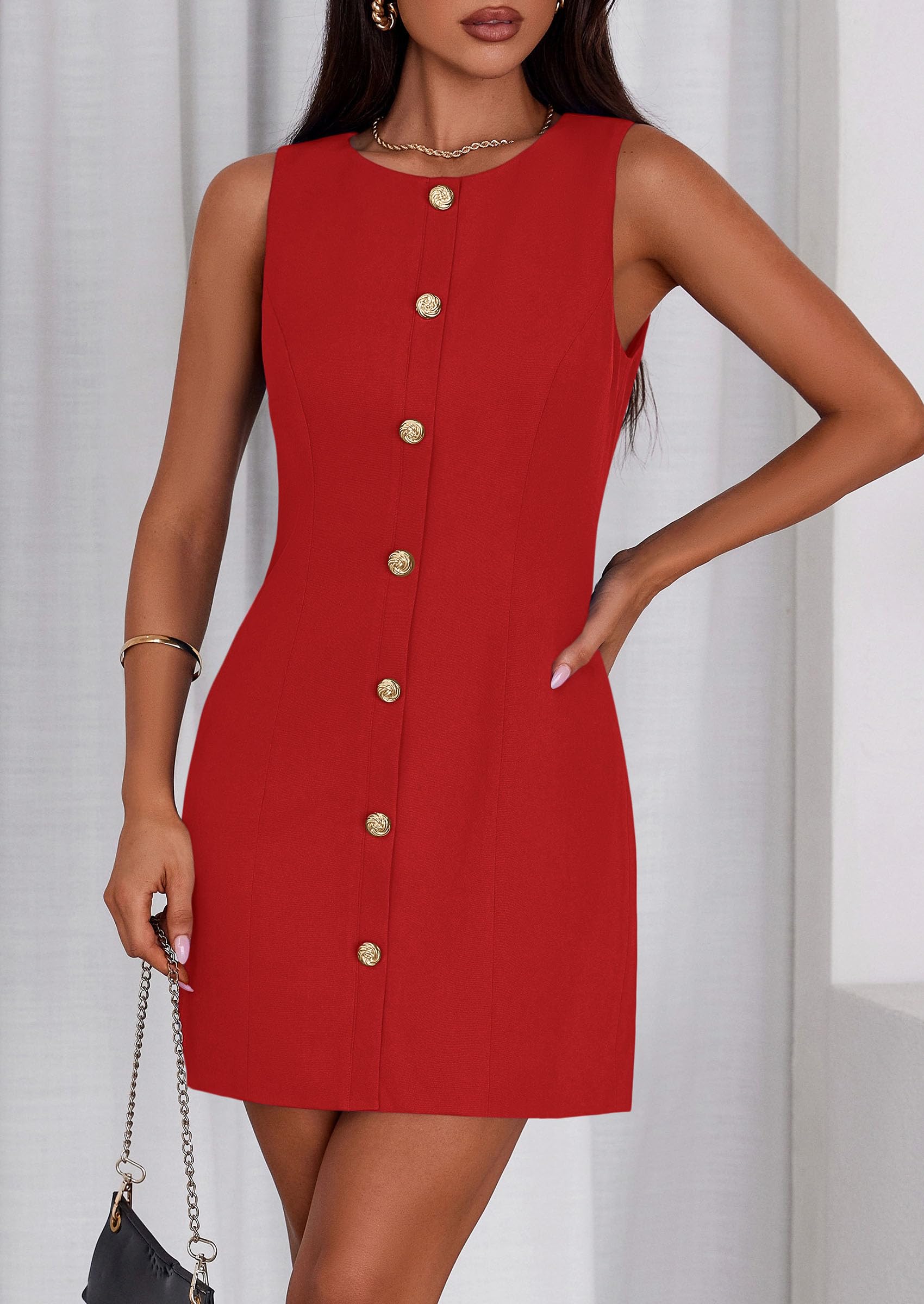 PRETTYGARDEN Work Dresses for Women  Summer Business Formal Short Dress Sleeveless Button Down Elegant Office Outfits