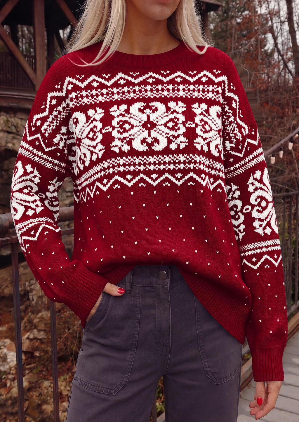 PRETTYGARDEN Women's Fair Isle Oversized Sweater | Relaxed Fit, Soft Cozy Knit, Long Sleeve Pullover, Crew Neck, Going Out Tops, Fall Holiday Outfits, Winter Fashion Clothing