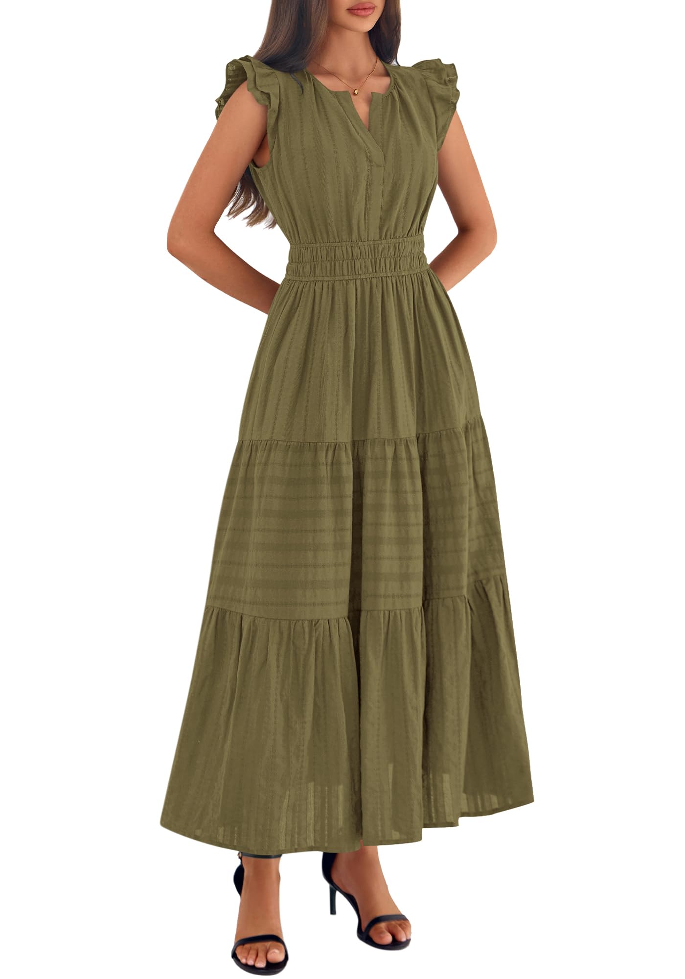 BTFBM Womens Summer Maxi Dress  Spring Boho Vacation Ruffle Flutter Short Sleeve A Line Tiered Flowy Dresses Pockets