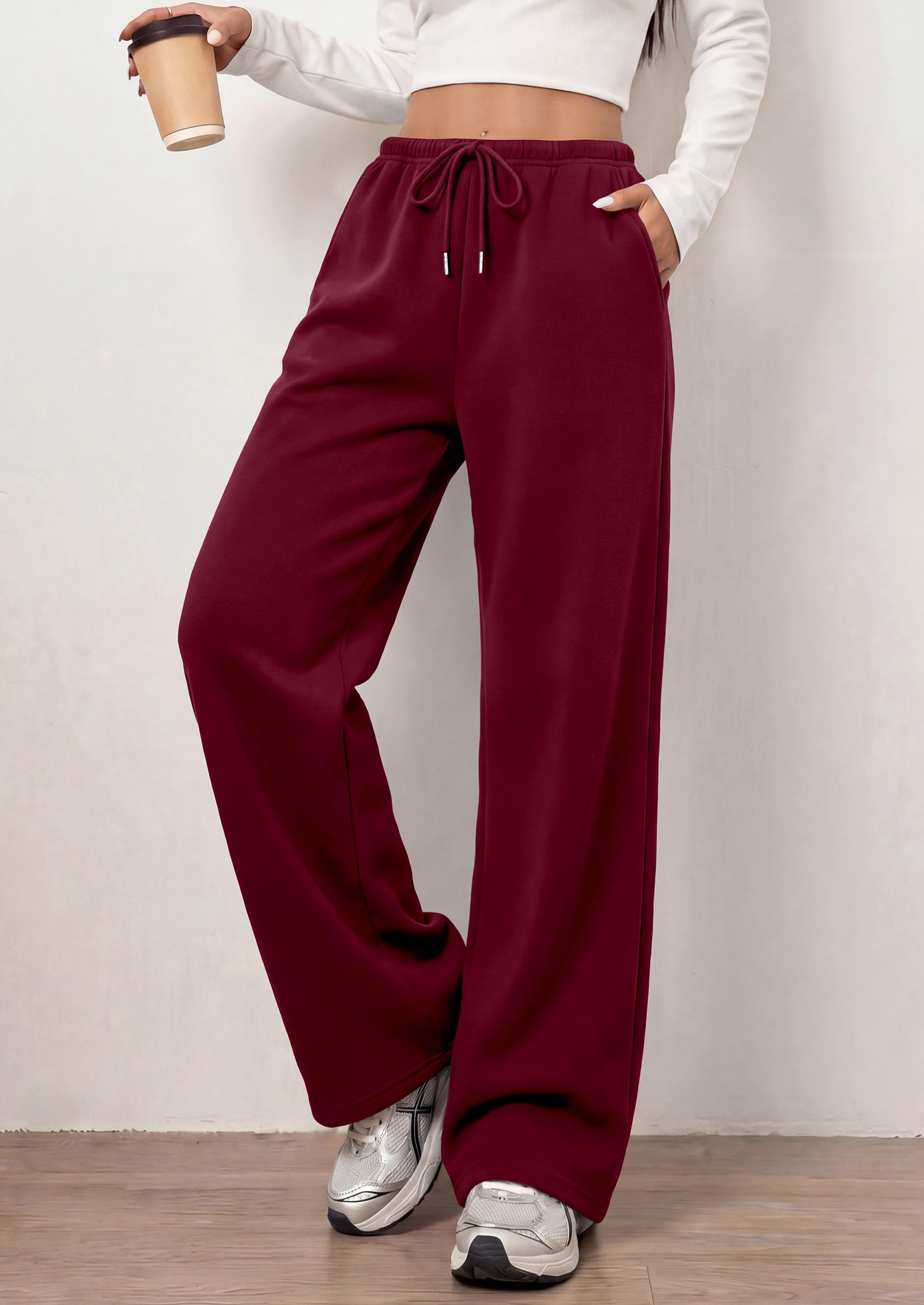PRETTYGARDEN Womens Wide Leg Sweatpants Fleece Lounge Pants | Elastic Drawstring Waist,Baggy Jogger Yoga Sweat pants,Pockets,Fall Winter Clothes,Loose Daily Casual & Loungewear Trousers