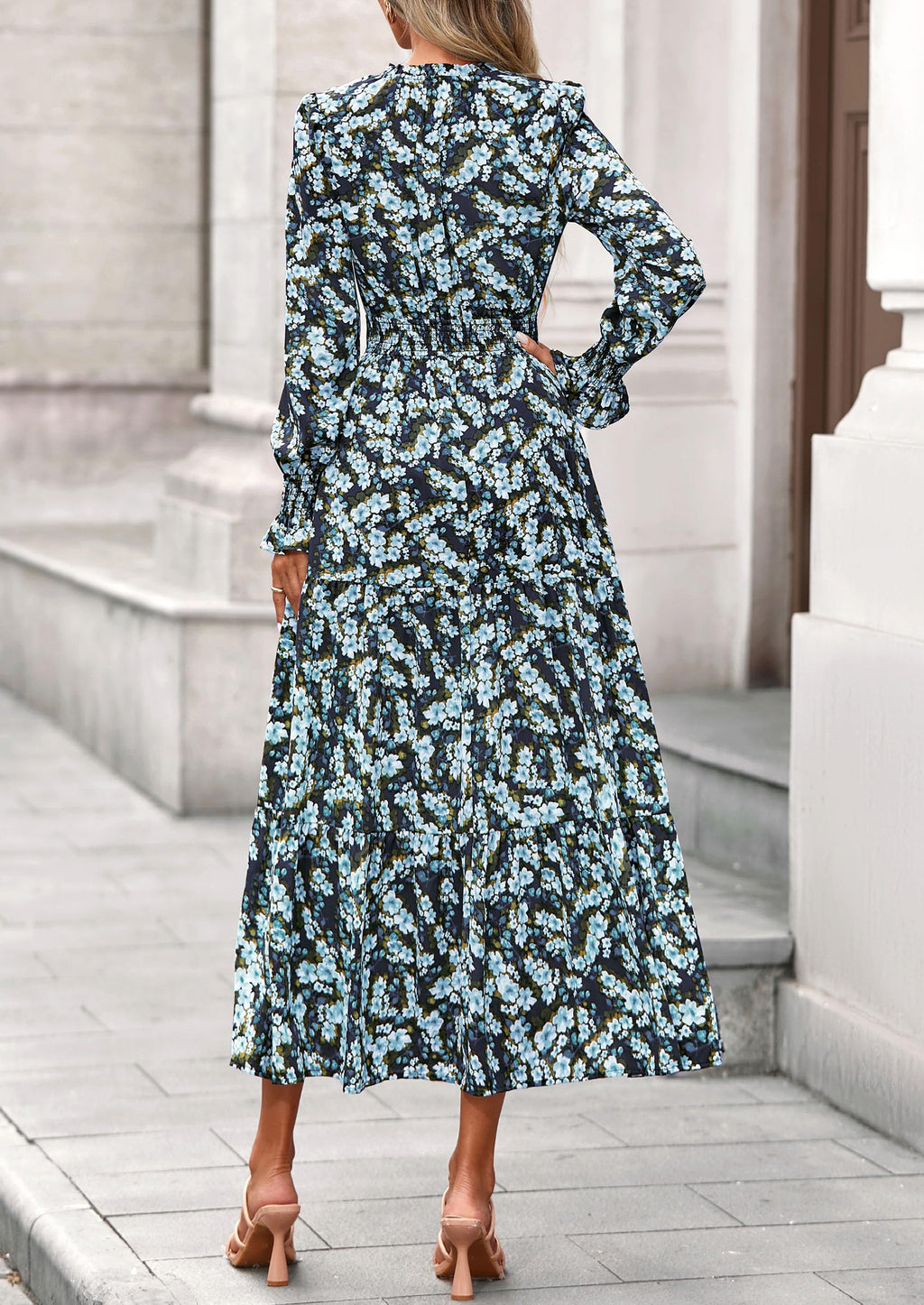 PRETTYGARDEN Women's Floral Maxi Dress Fall Long Sleeve V Neck Casual A Line Long Flowy Boho Party Dresses