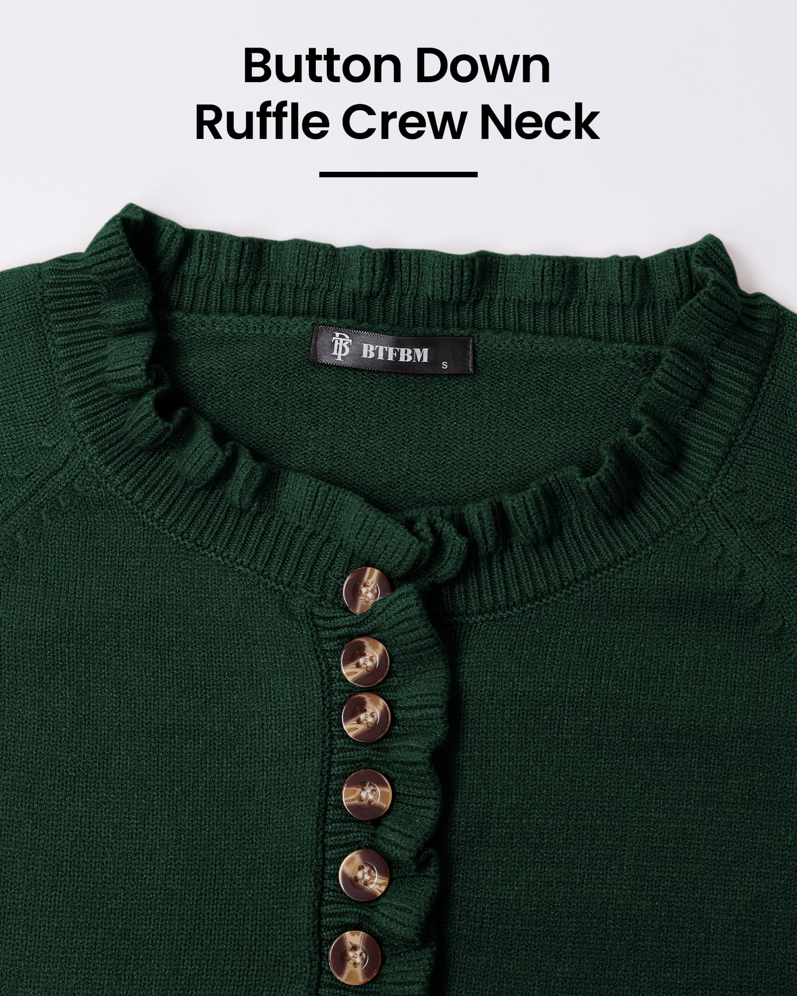 FreshPretty Womens Sweaters Fall Winter Clothes Long Sleeve Button Down Ruffle Crew Neck Casual Knitted Pullover Tops