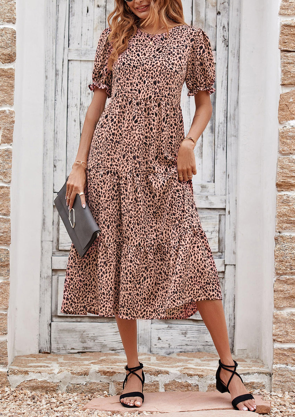 PRETTYGARDEN Summer Dresses for Women Casual Floral Boho Midi Sun Dress Puff Short Sleeve Flowy Beach Vacation Sundress