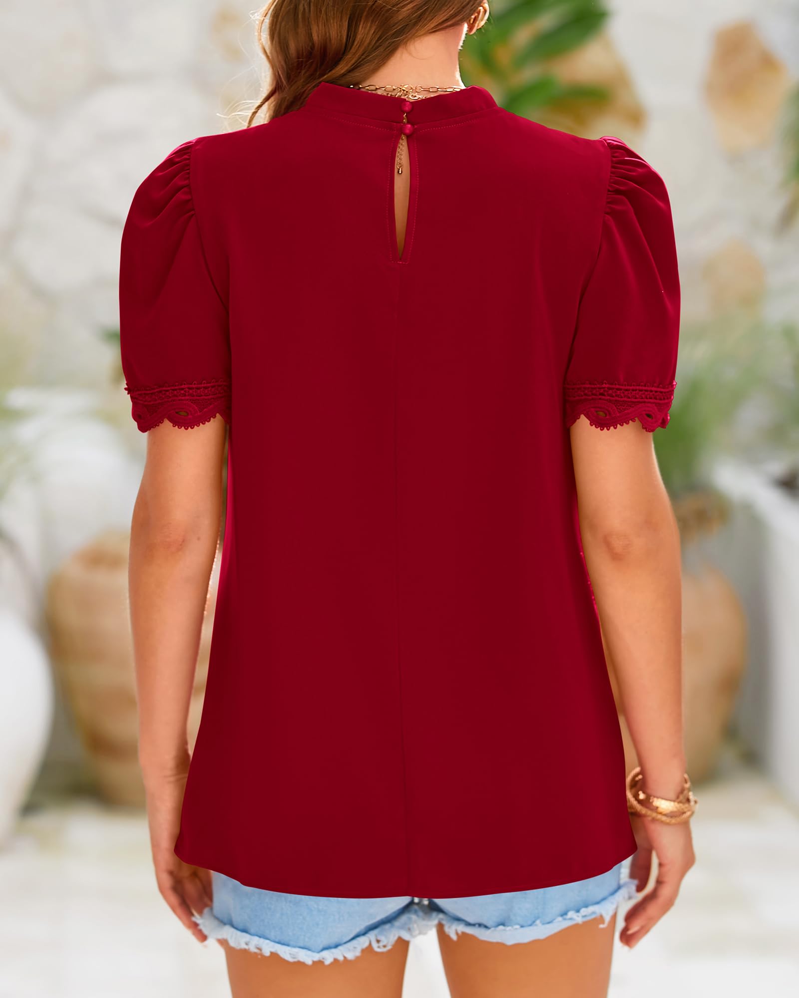 FreshPretty Women's Dressy Casual Blouses Business Work Tops Lace Trim Short Sleeve Office Shirts Summer Spring Outfits