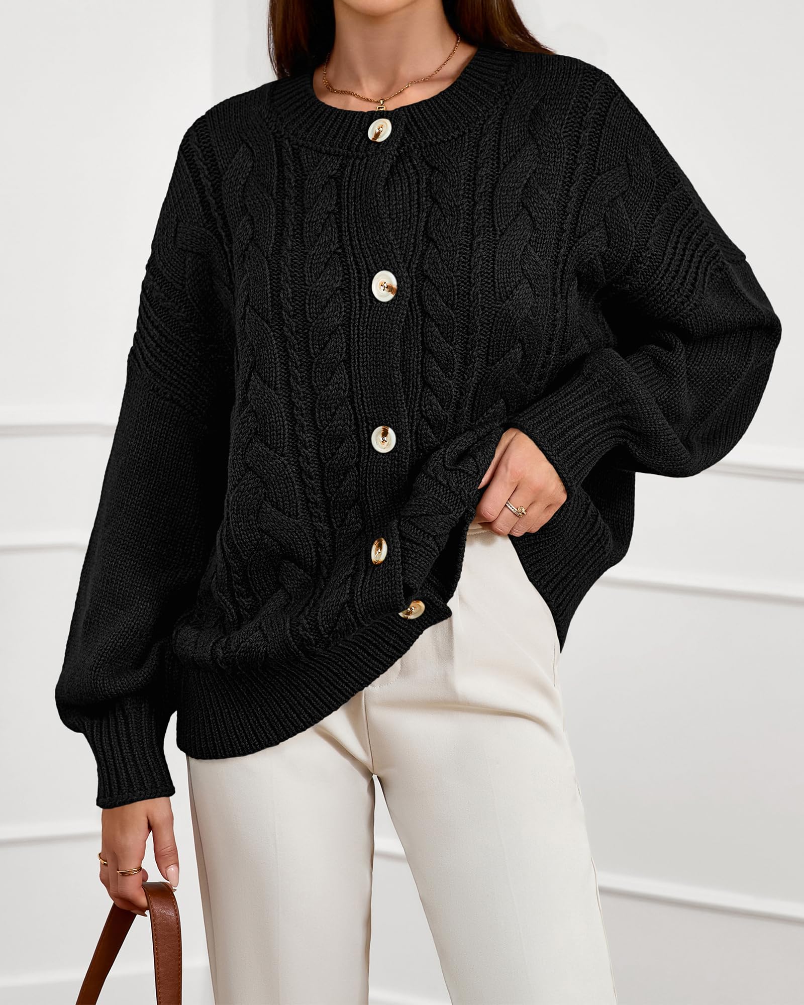 FreshPretty Chunky Cardigan Sweaters for Women Fall Fashion Button Long Sleeve Loose Cable Knit Winter Coats Outerwear