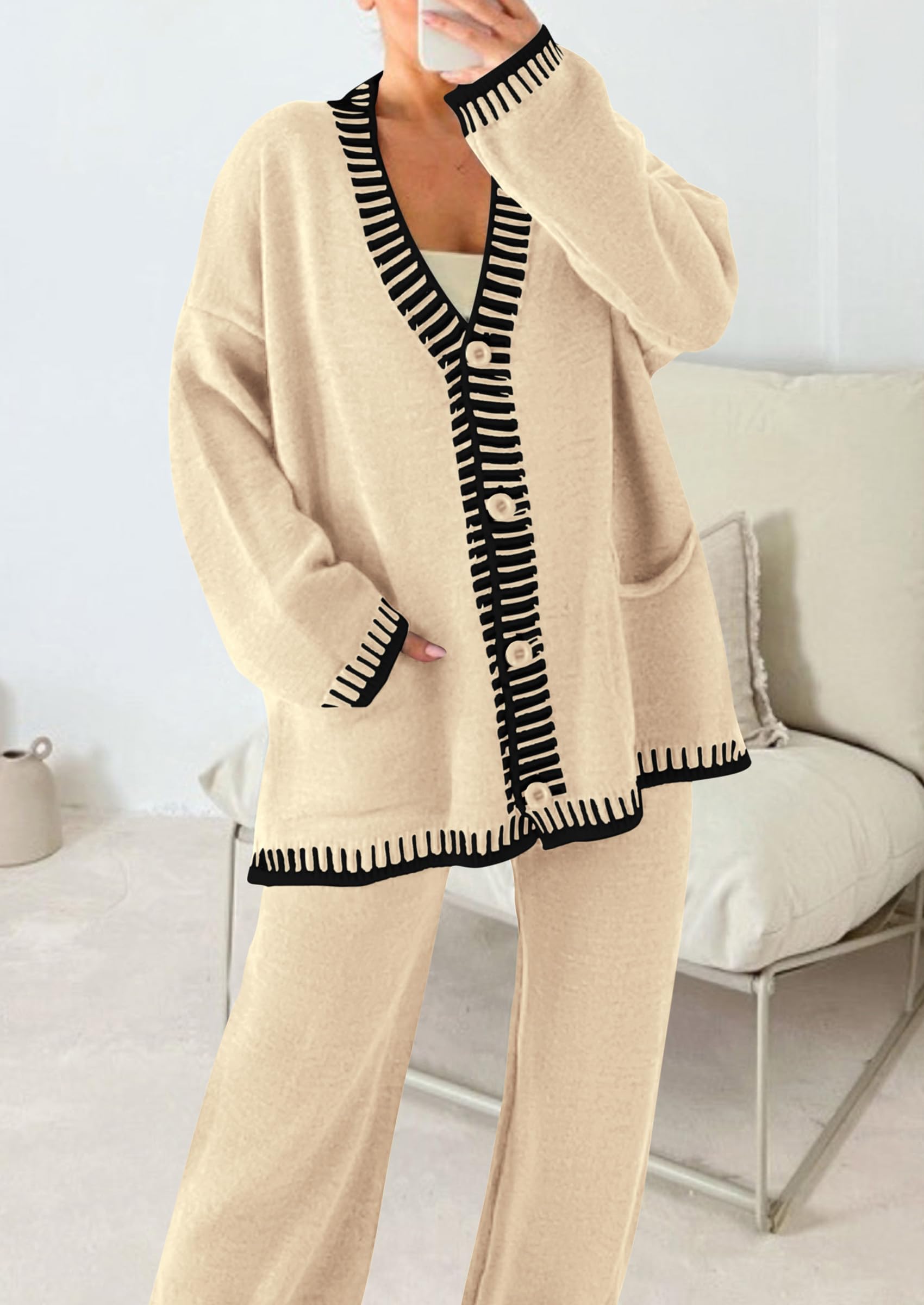 PRETTYGARDEN Lounge Sets for Women Fall Loungewear 2 Piece Outfits Cardigan Sweaters Track Suit Matching Winter Clothing