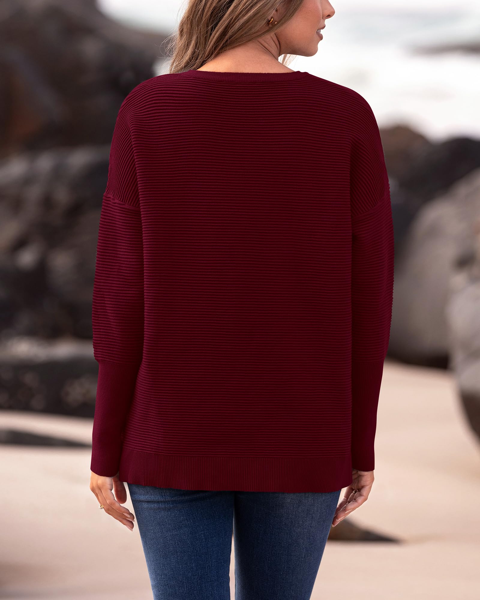 FreshPrettyFall Sweaters for Women Casual Long Sleeve Sweater Striped Loose Fit Pullover Tops