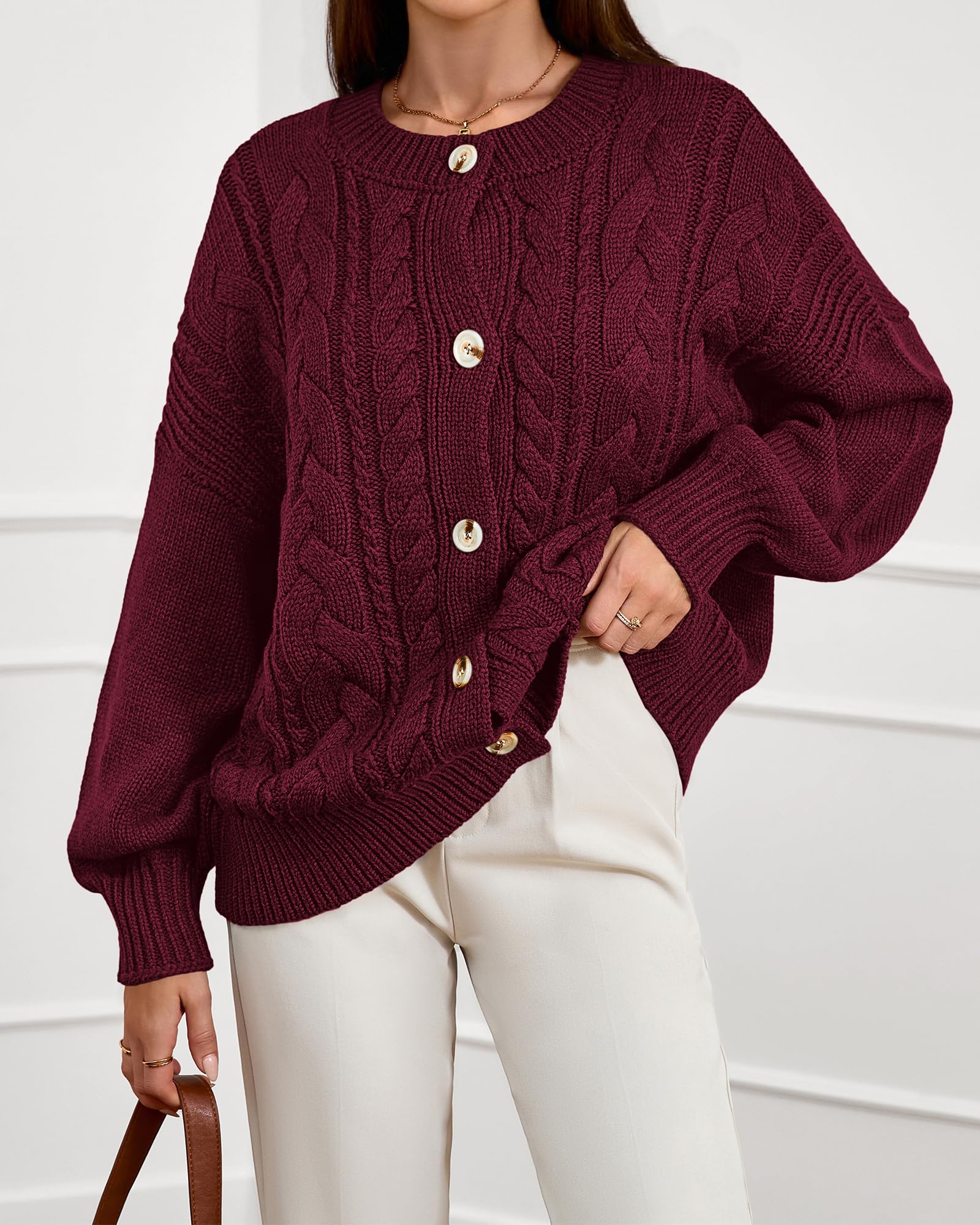 FreshPretty Chunky Cardigan Sweaters for Women Fall Fashion Button Long Sleeve Loose Cable Knit Winter Coats Outerwear