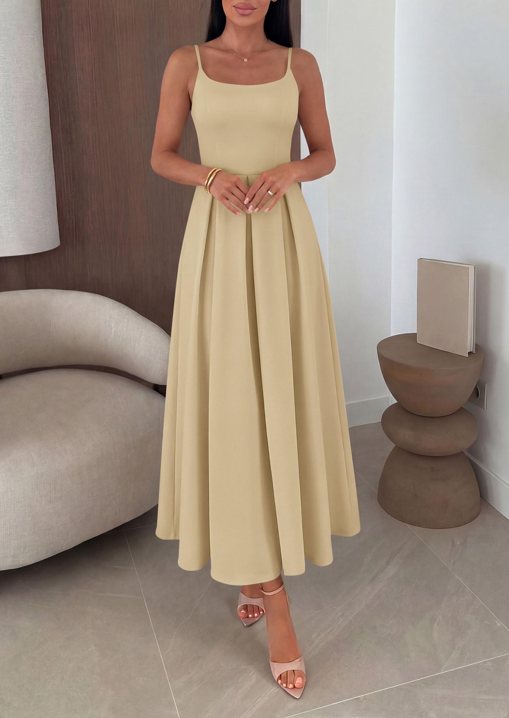 PRETTYGARDEN Cocktail Dresses for Women  Spring Elegant Ruffle A Line Long Flowy Summer Formal Wedding Guest Maxi Dress