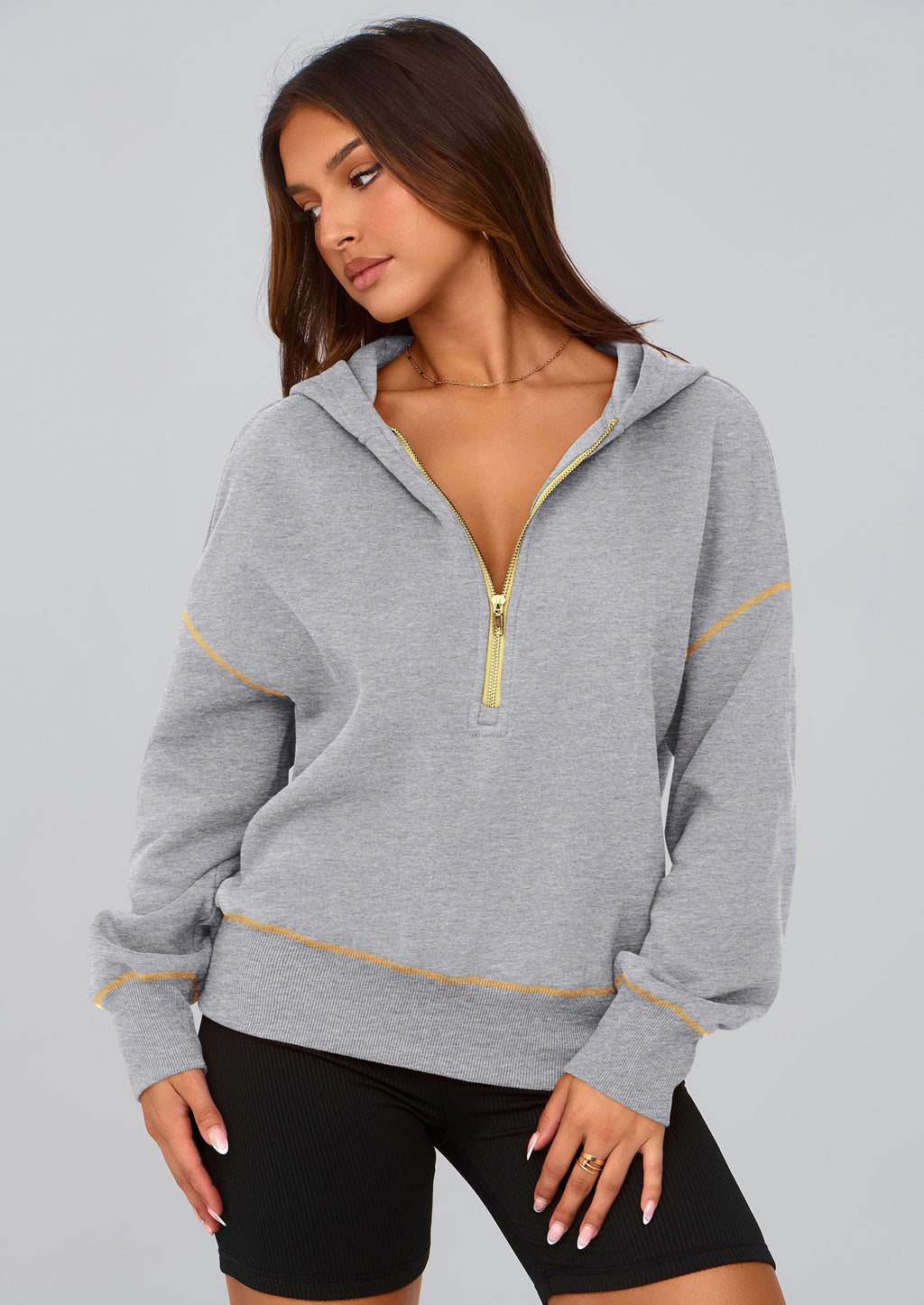 PRETTYGARDEN Women's  Fall Hooded Sweatshirts Long Sleeve Half Zip Cropped Hoodies Pullover Winter Fashion Clothes