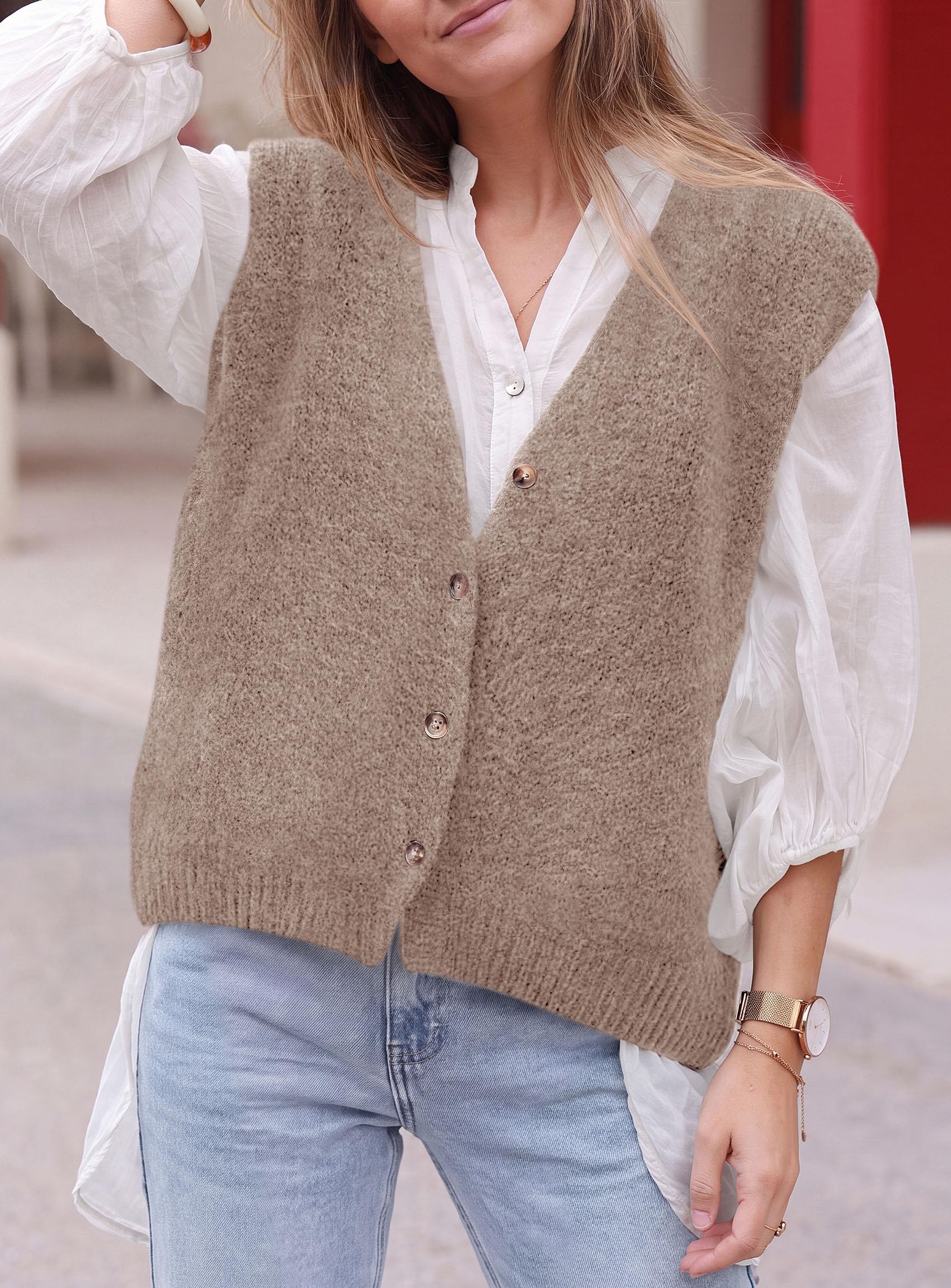 PRETTYGARDEN Womens Fall Sleeveless Button Down Sweater Vest | Soft Knit Fabric, Fashion Deep V Neck, Casual Loose Fit Sweater, Going Out Outfits, 2026 Trendy Winter Clothes