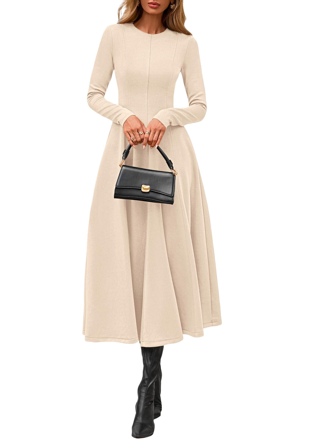 PRETTYGARDEN Cocktail Dresses for Women  Elegant Classy Fall Long Sleeve Midi A Line Flowy Modest Winter Party Dress