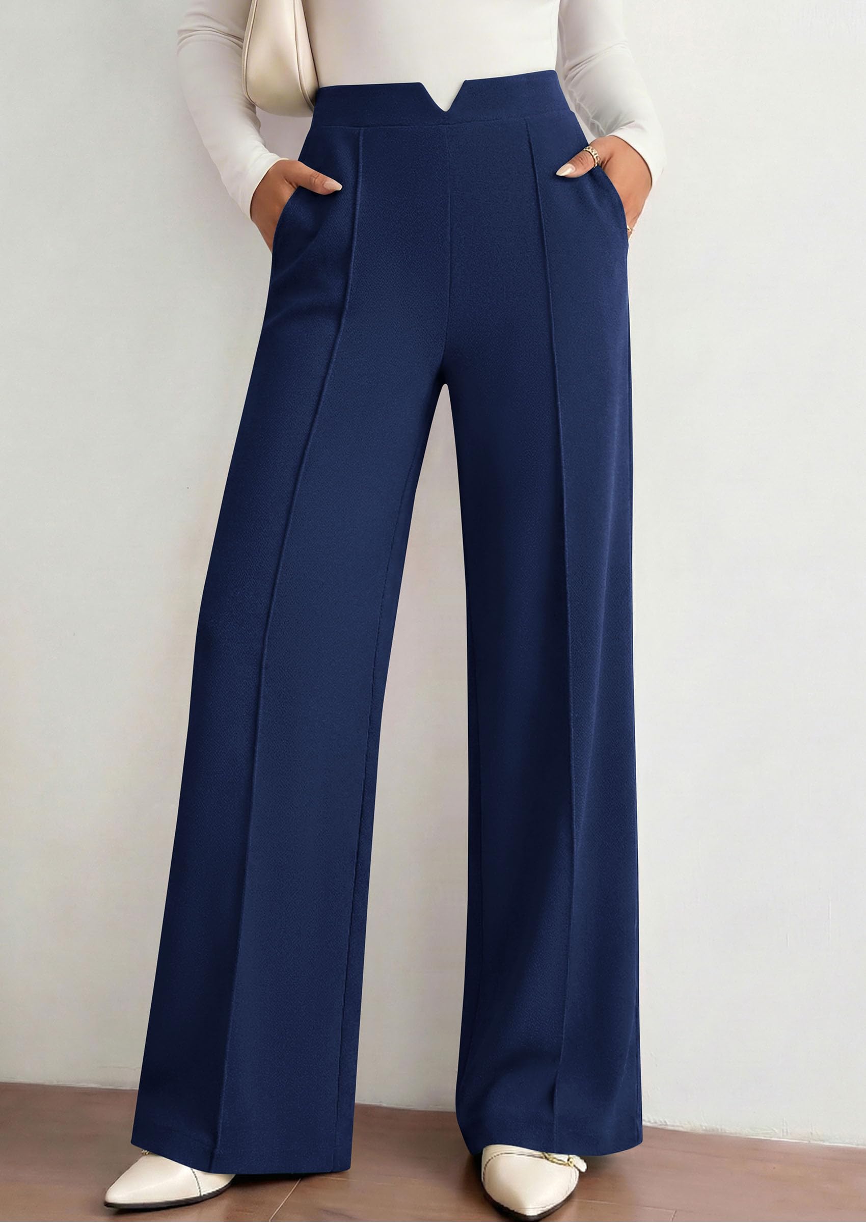 PRETTYGARDEN Women's Dressy Casual Wide Leg Palazzo Pants | V Notch High Waist, Soft Stretchy Knit Flowy Long Lounge Trousers, Casual Daily Office Work Outfits, 2026 Fall Clothes