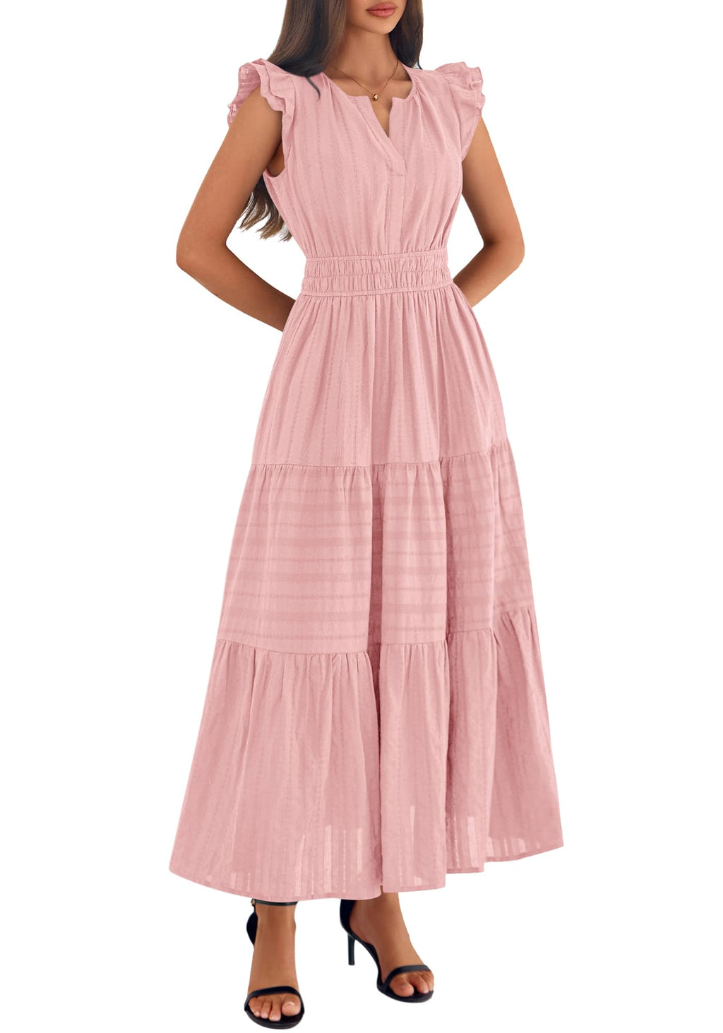BTFBM Womens Summer Maxi Dress  Spring Boho Vacation Ruffle Flutter Short Sleeve A Line Tiered Flowy Dresses Pockets