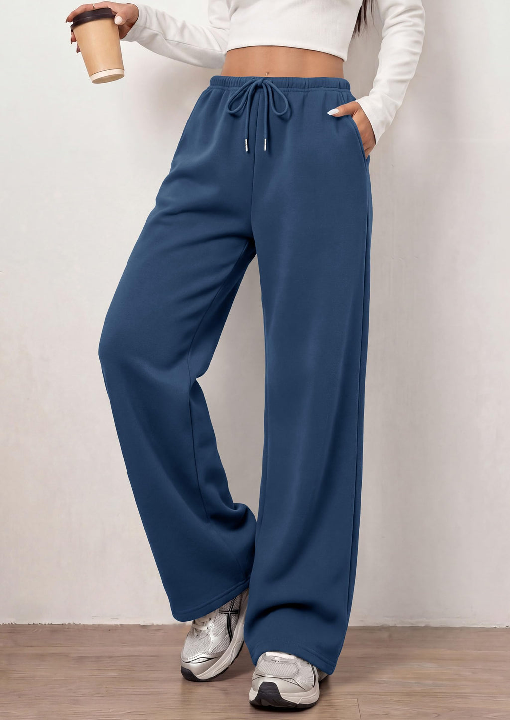 PRETTYGARDEN Womens Wide Leg Sweatpants Fleece Lounge Pants | Elastic Drawstring Waist,Baggy Jogger Yoga Sweat pants,Pockets,Fall Winter Clothes,Loose Daily Casual & Loungewear Trousers