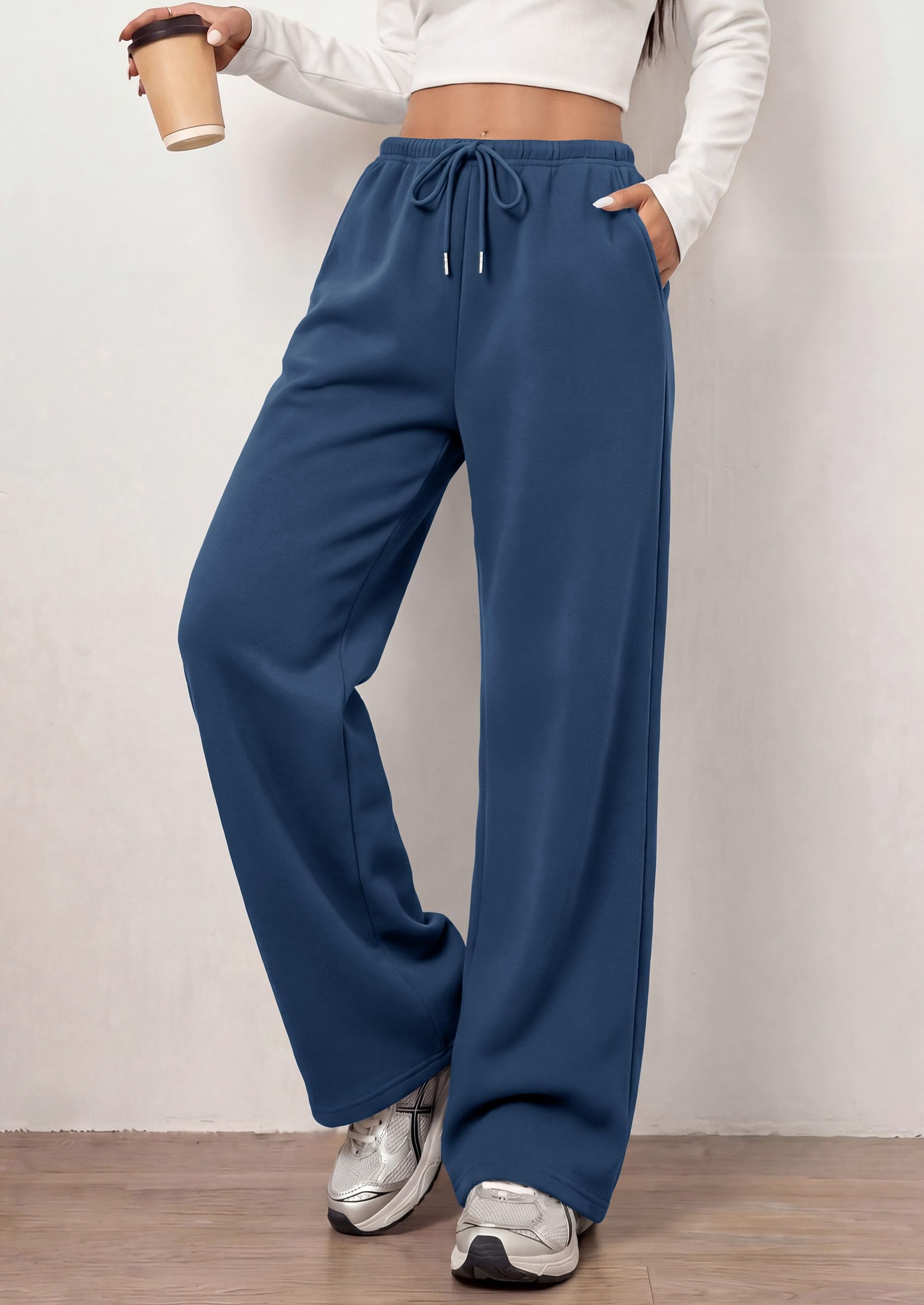PRETTYGARDEN Womens Wide Leg Sweatpants Fleece Lounge Pants | Elastic Drawstring Waist,Baggy Jogger Yoga Sweat pants,Pockets,Fall Winter Clothes,Loose Daily Casual & Loungewear Trousers