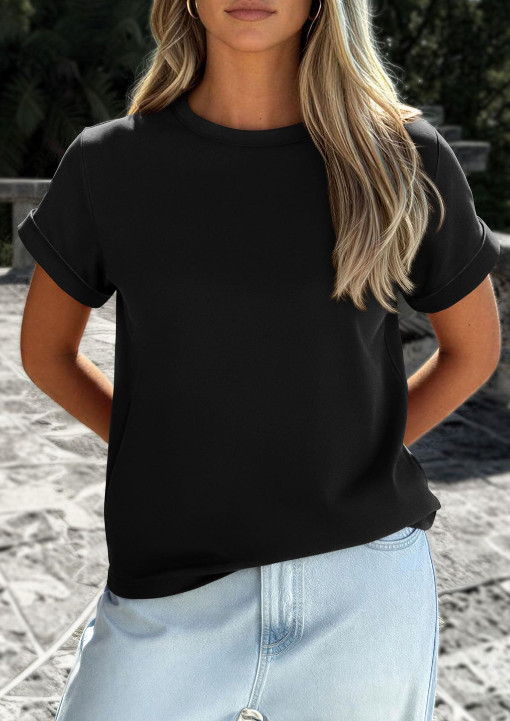 PRETTYGARDEN Womens Summer Tops Spring Casual Rolled Short Sleeve Basic Tees Crew Neck Work Shirts Fashion Clothing