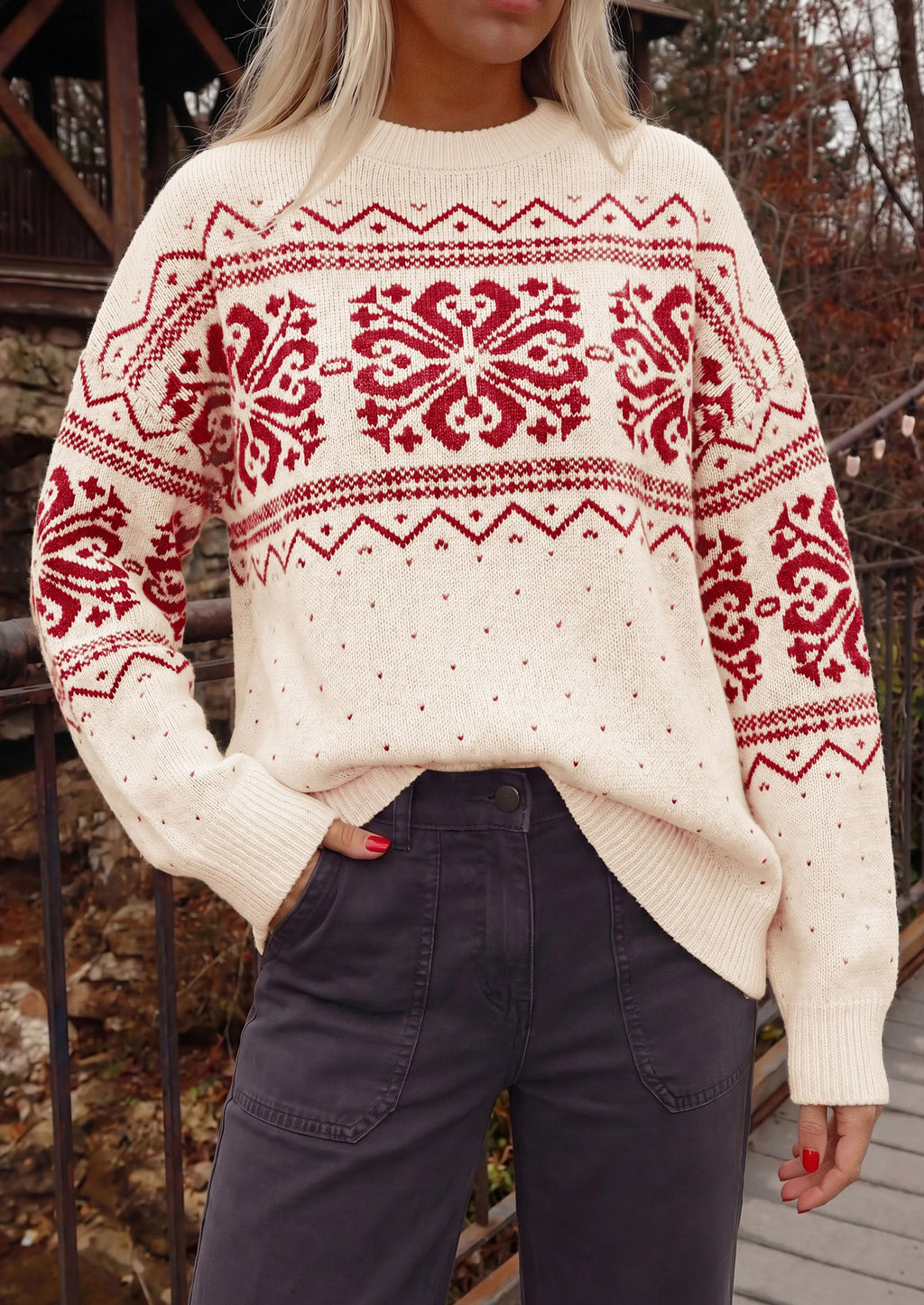 PRETTYGARDEN Women's Fair Isle Oversized Sweater | Relaxed Fit, Soft Cozy Knit, Long Sleeve Pullover, Crew Neck, Going Out Tops, Fall Holiday Outfits, Winter Fashion Clothing
