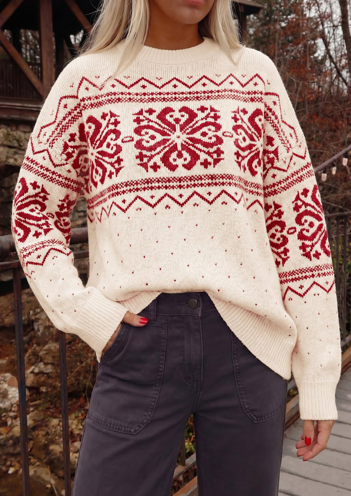 PRETTYGARDEN Women's Fair Isle Oversized Sweater | Relaxed Fit, Soft Cozy Knit, Long Sleeve Pullover, Crew Neck, Going Out Tops, Fall Holiday Outfits, Winter Fashion Clothing