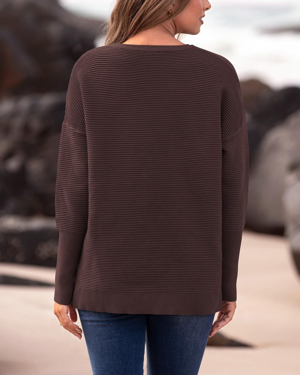 FreshPrettyFall Sweaters for Women Casual Long Sleeve Sweater Striped Loose Fit Pullover Tops