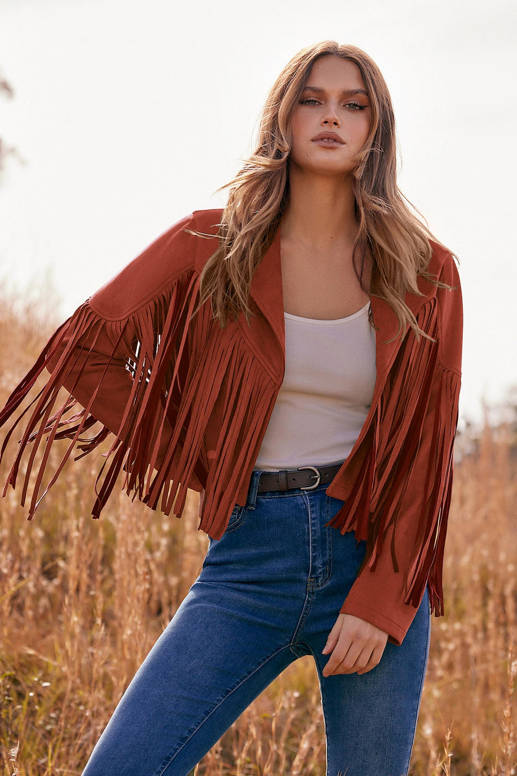 PRETTYGARDEN Women's Fringe Faux Suede Leather Jackets Fall Fashion Tassel Motorcycle Cropped Coats