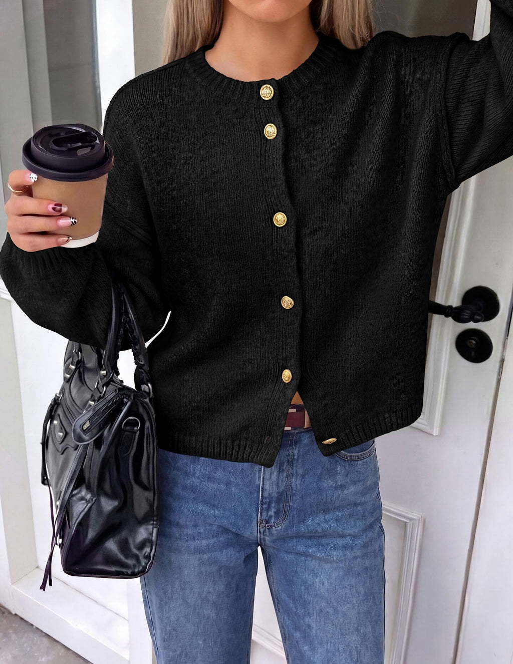 PRETTYGARDEN Women's Button up Chunky Knit Cardigan Sweaters Crew Neck, Long Sleeve, Oversized Sweaters, Relaxed Fit, Soft Cozy Casual Outerwear, Fall Outfits, Winter Fashion Clothing
