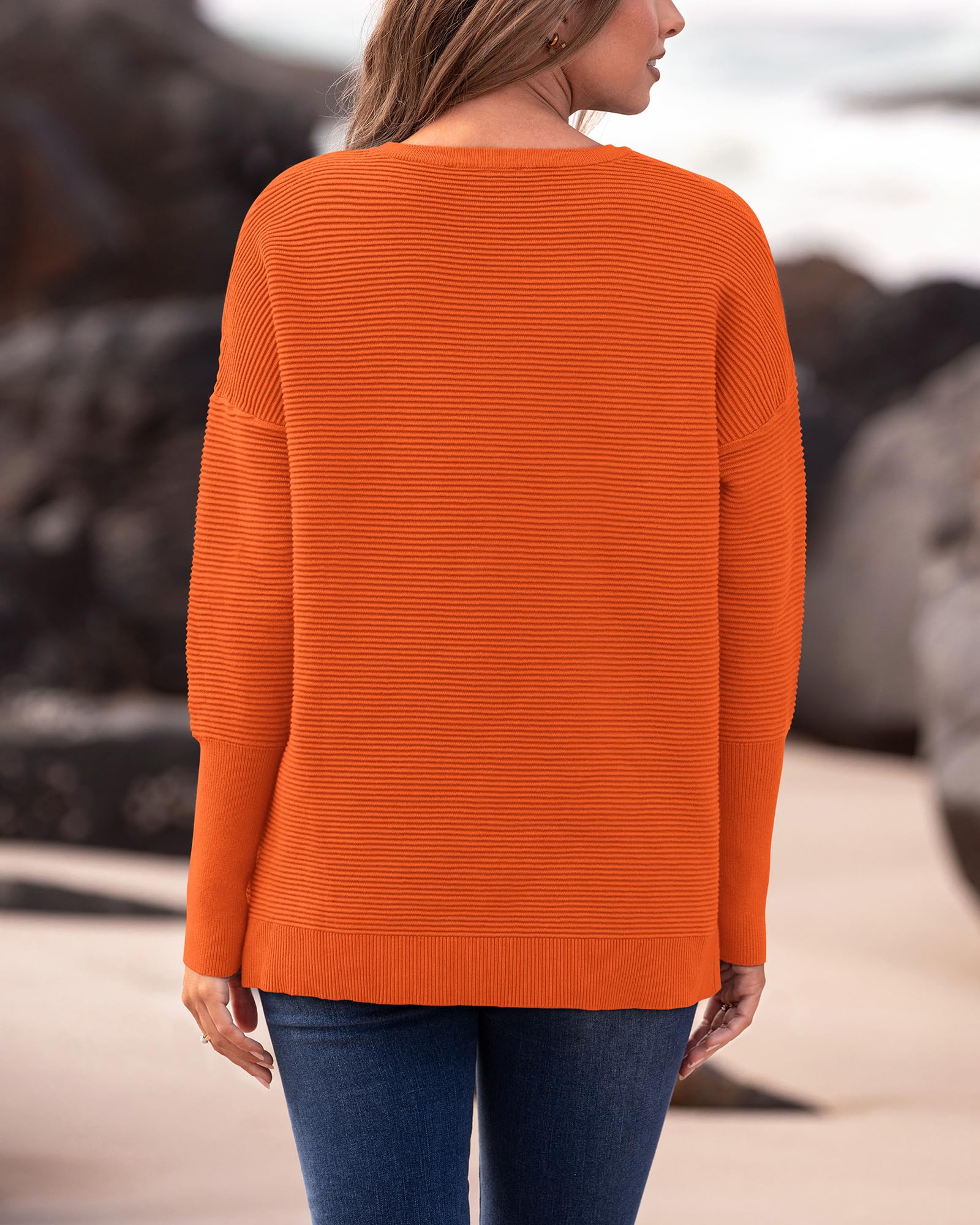 FreshPrettyFall Sweaters for Women Casual Long Sleeve Sweater Striped Loose Fit Pullover Tops