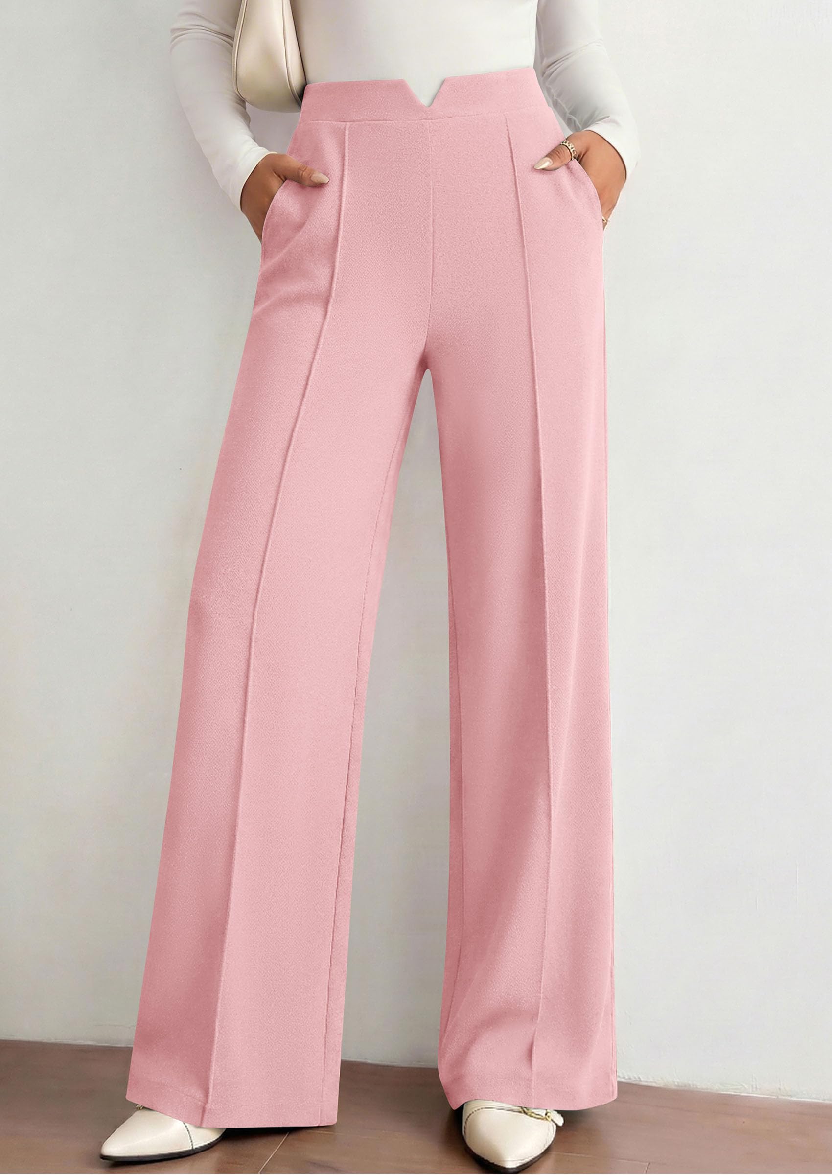PRETTYGARDEN Women's Dressy Casual Wide Leg Palazzo Pants | V Notch High Waist, Soft Stretchy Knit Flowy Long Lounge Trousers, Casual Daily Office Work Outfits, 2026 Fall Clothes