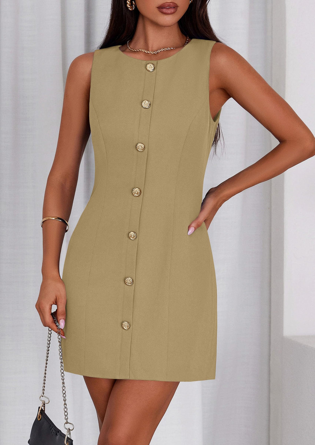 PRETTYGARDEN Work Dresses for Women  Summer Business Formal Short Dress Sleeveless Button Down Elegant Office Outfits