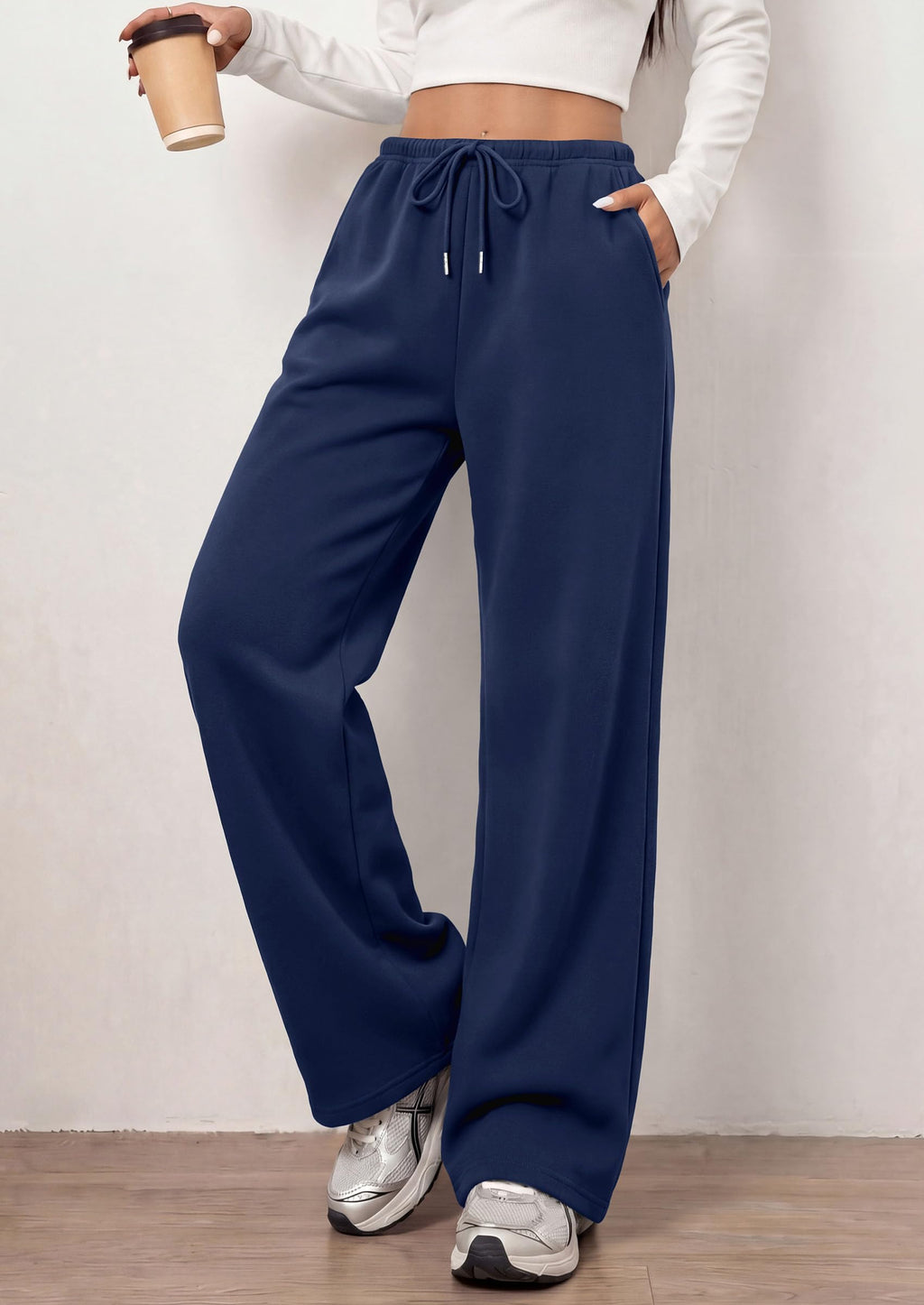 PRETTYGARDEN Womens Wide Leg Sweatpants Fleece Lounge Pants | Elastic Drawstring Waist,Baggy Jogger Yoga Sweat pants,Pockets,Fall Winter Clothes,Loose Daily Casual & Loungewear Trousers