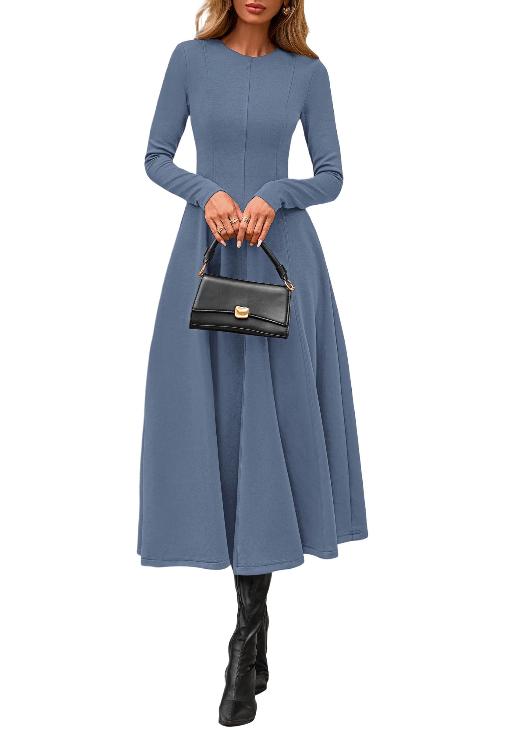PRETTYGARDEN Cocktail Dresses for Women  Elegant Classy Fall Long Sleeve Midi A Line Flowy Modest Winter Party Dress